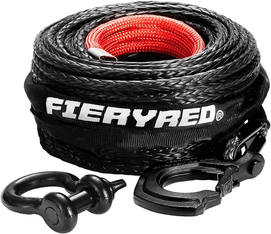 Fieryred Synthetic Winch Rope 30M, 23,809LBS/10,800KG Load Capacity, Winch Line Cable 10MM Diameter with Steel Hook UV Resistant Nylon Protect Sleeve for ATV UTV SUV (Orange)