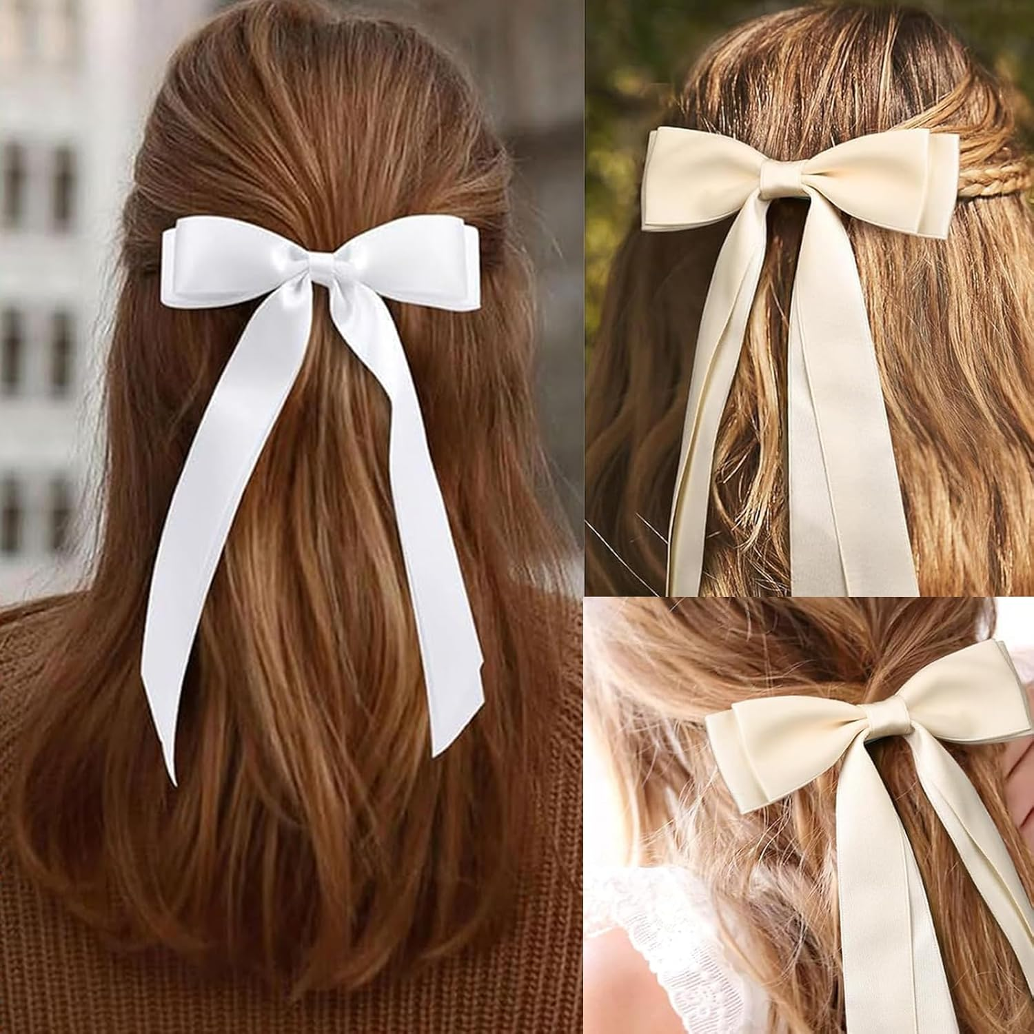 ONBPIY 6Pcs Hair Bows for Women Silky Satin Ribbon Bow Clips with Metal Alligator Clips Hair Accessories 6 Colors image number 5