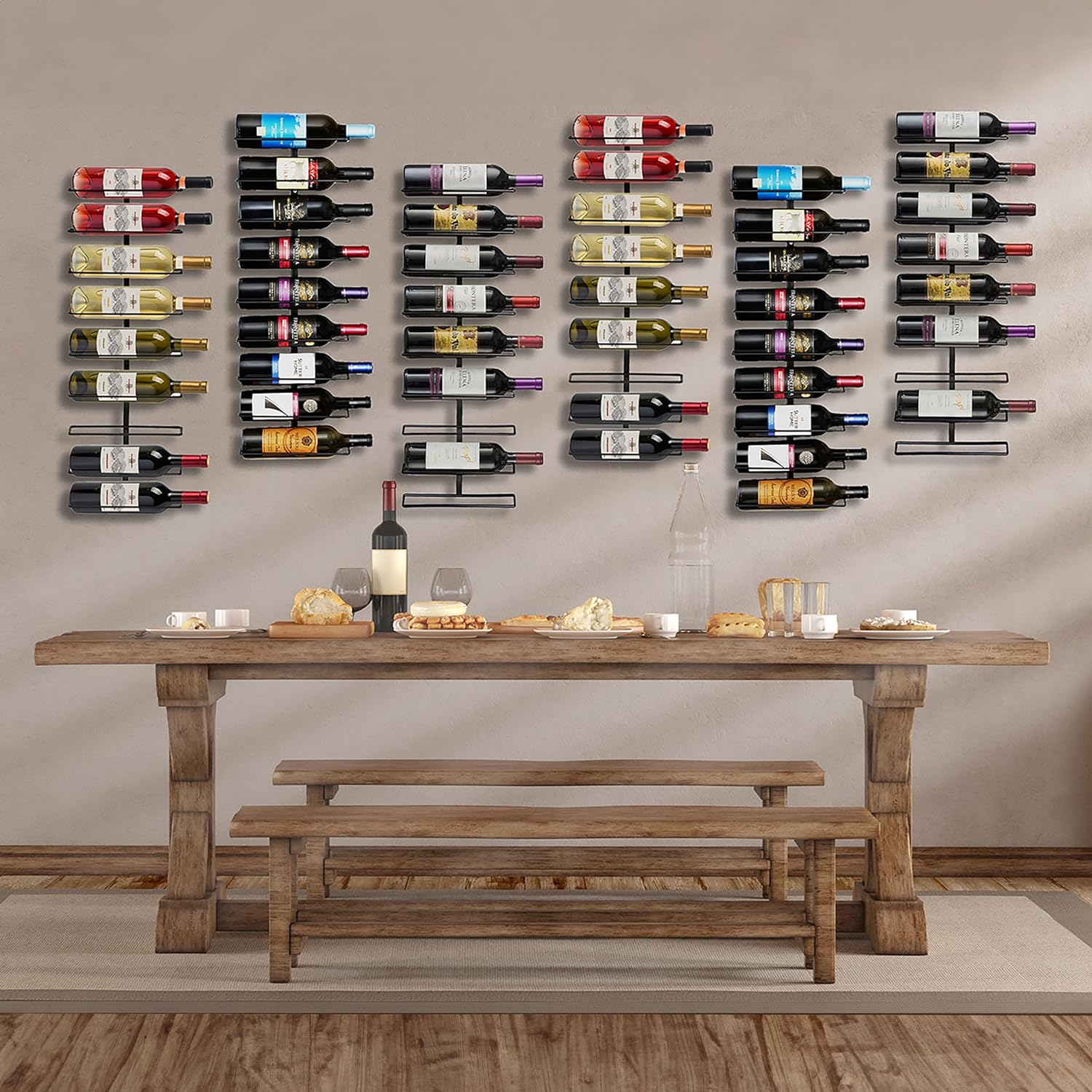 Sorbus Wall Mount Wine Rack - 18 Level Wine Rack Wall Mounted for Wine Bottles, Liquor, Champagne - Black Metal Wine Bottle Holder for Home Bar image number 2