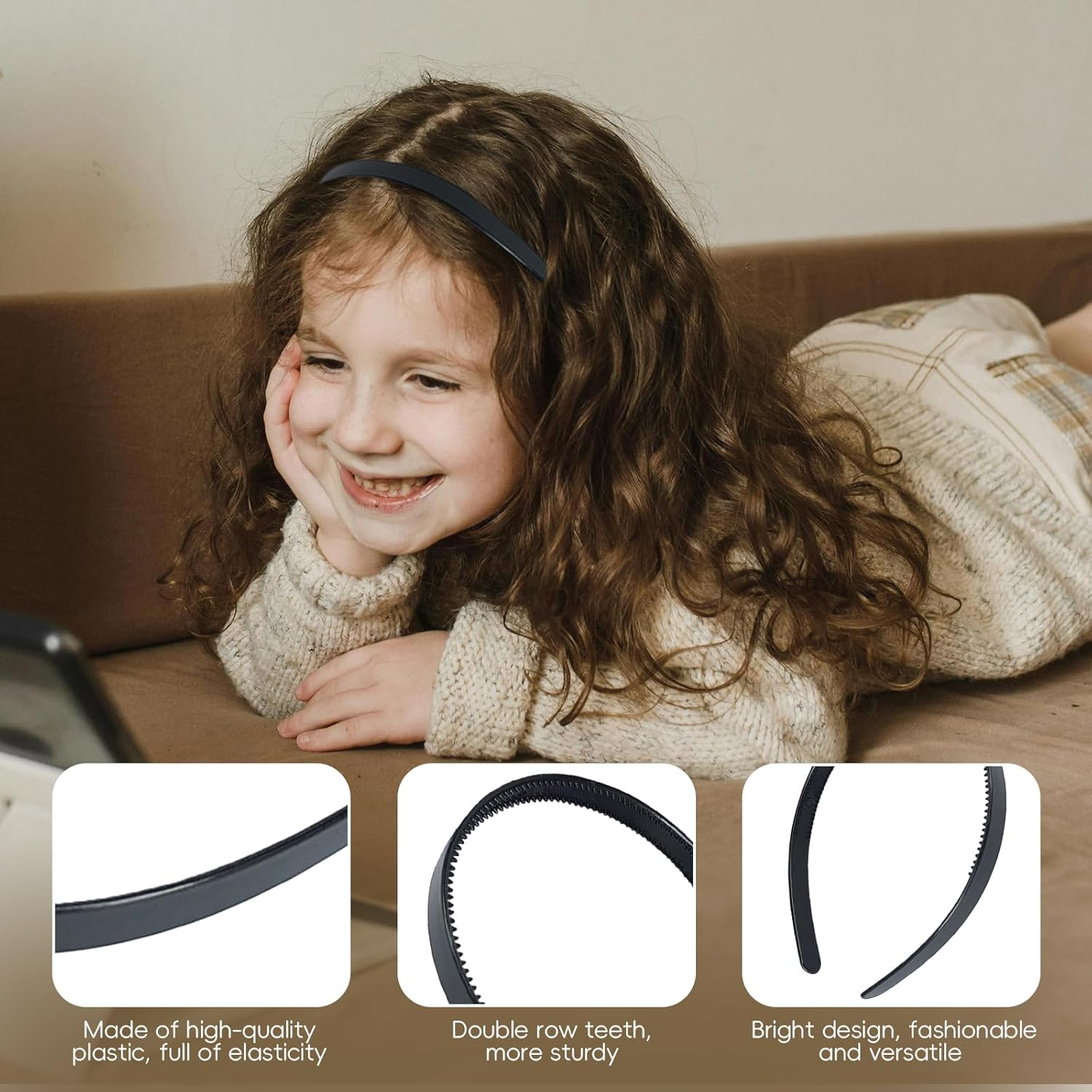 Hzqzaoan 5Pieces Plastic Thin Skinny Headbands，Plastic Headbands with Double Row Teeth, 12.5Cm, Black - Classic Black Headband and Versatile Hairband for Women and Girls Daily Use image number 5