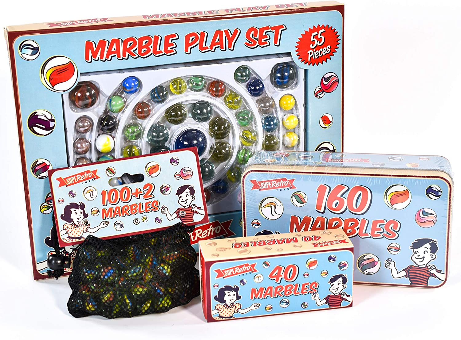 160 Traditional Assorted Colourful Classic Retro Glass Marbles in a Tin Kids Game image number 2