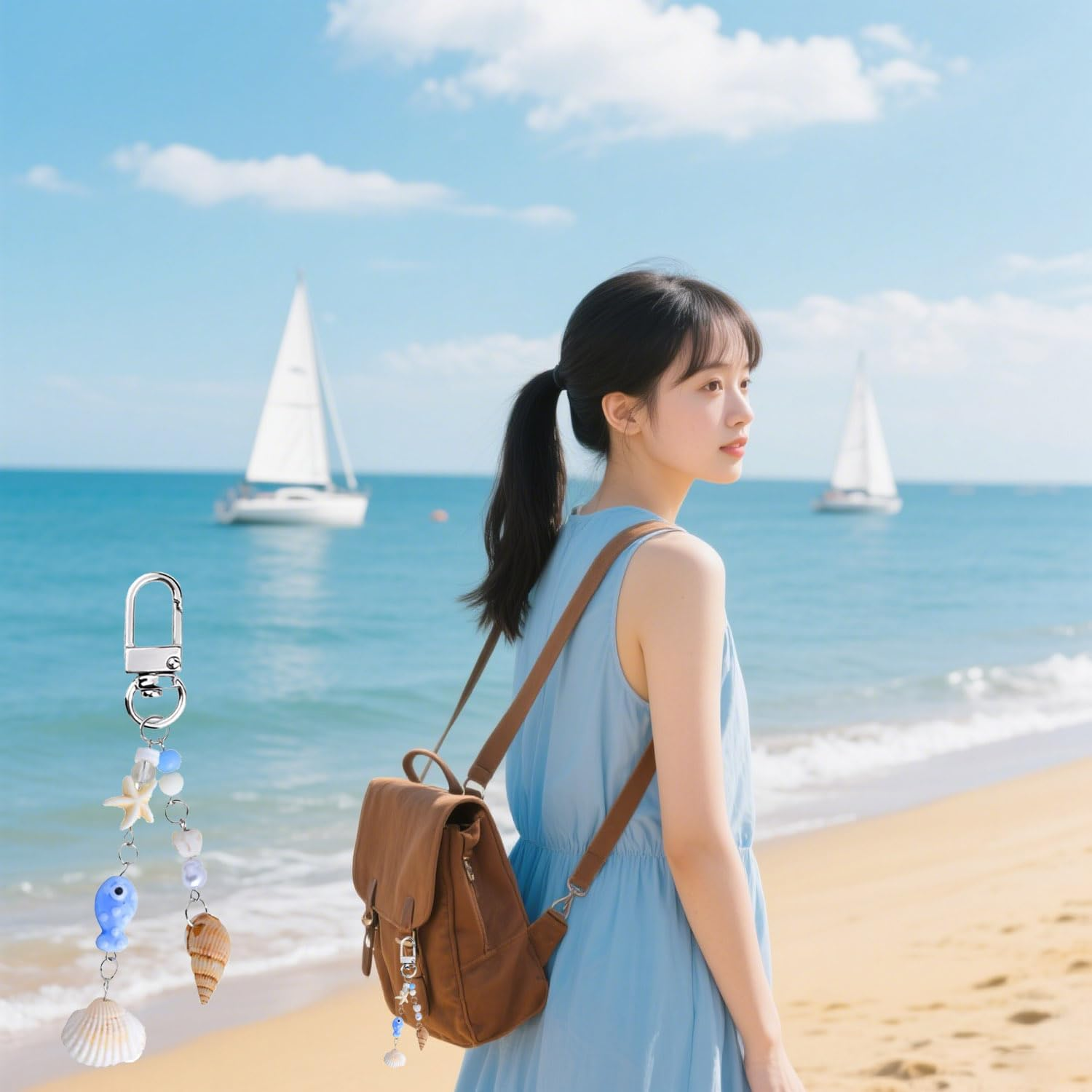 Amaezorx 2 Pcs Ocean Theme Keychains Set - Seashell & Starfish Beach Bag Charms, Cute Sea Creature Key Rings for Women Girls, Nautical Decor for Backpack Purse Wallet Accessories image number 3