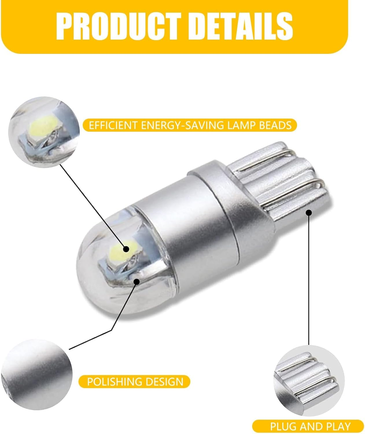 10 PCS T10 Car Width Indicator Light, 10Mm X 25Mm 7000-7500K 2400LM Fiberglass Plate High Brightness License Plate Light, 360&deg; Lighting Replacement Accessory, Suitable for Most Models (White) image number 4