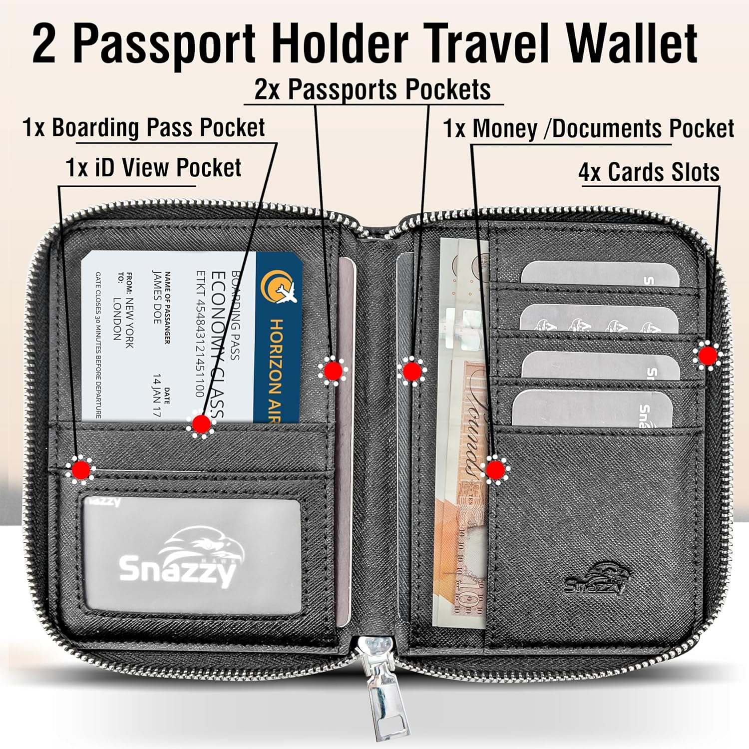 2 Passport Wallet (Black), Black, Modern image number 3