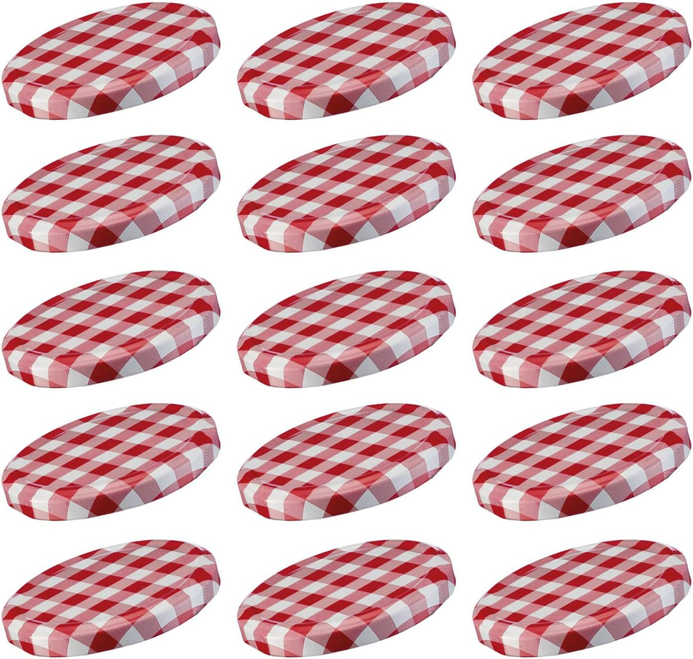 Westmark 409522E3 Screw-On/Twist-Off Lids for Preserving Jars, Round, Diameter 82 Mm, Tinplate, Red/White, Chequered, Pack of 15
