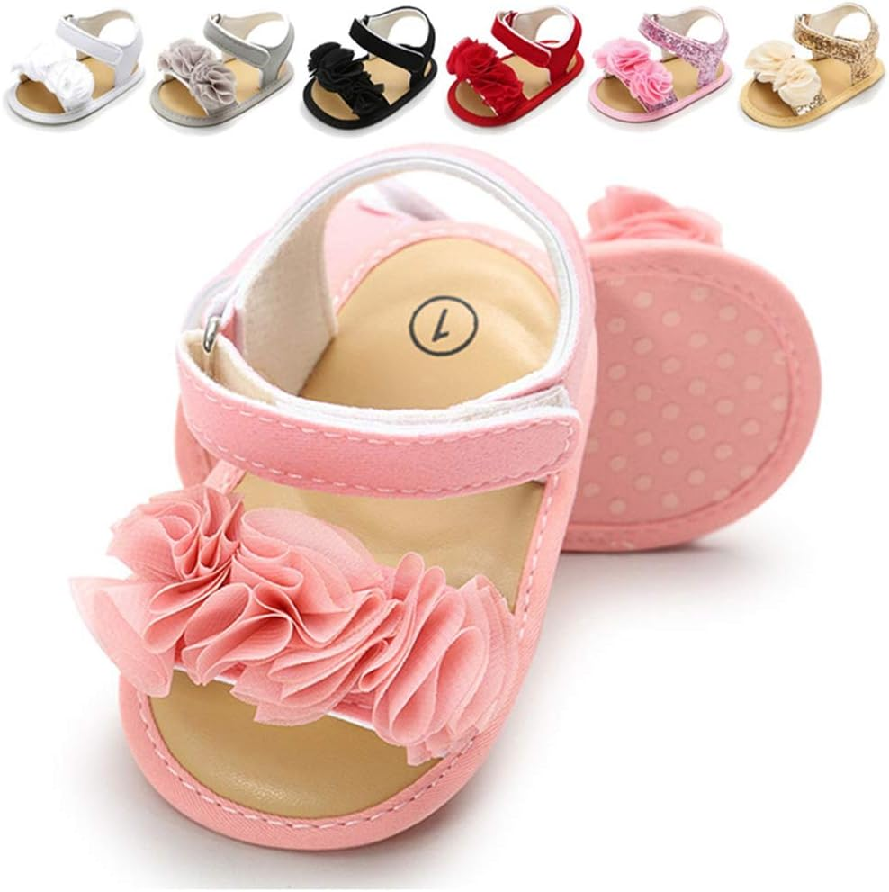LAFEGEN Baby Girls Summer Sandals Flower Suede Soft Non-Slip Sole Infant Newborn Toddler First Walker Crib Shoes image number 2