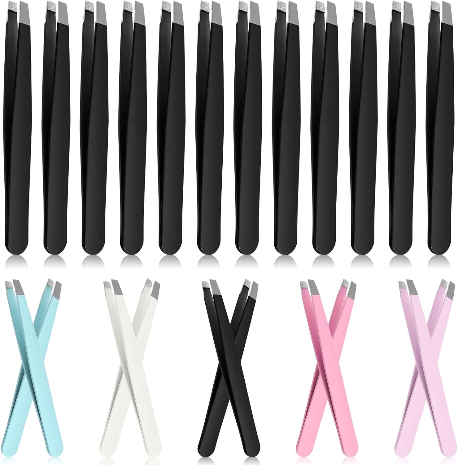 Glarks 12Pcs Blue Eyebrow Tweezers Stainless Steel Slanted Tip Tweezers Professional Facial Hair Eyebrow Precision Tweezers for Men and Women