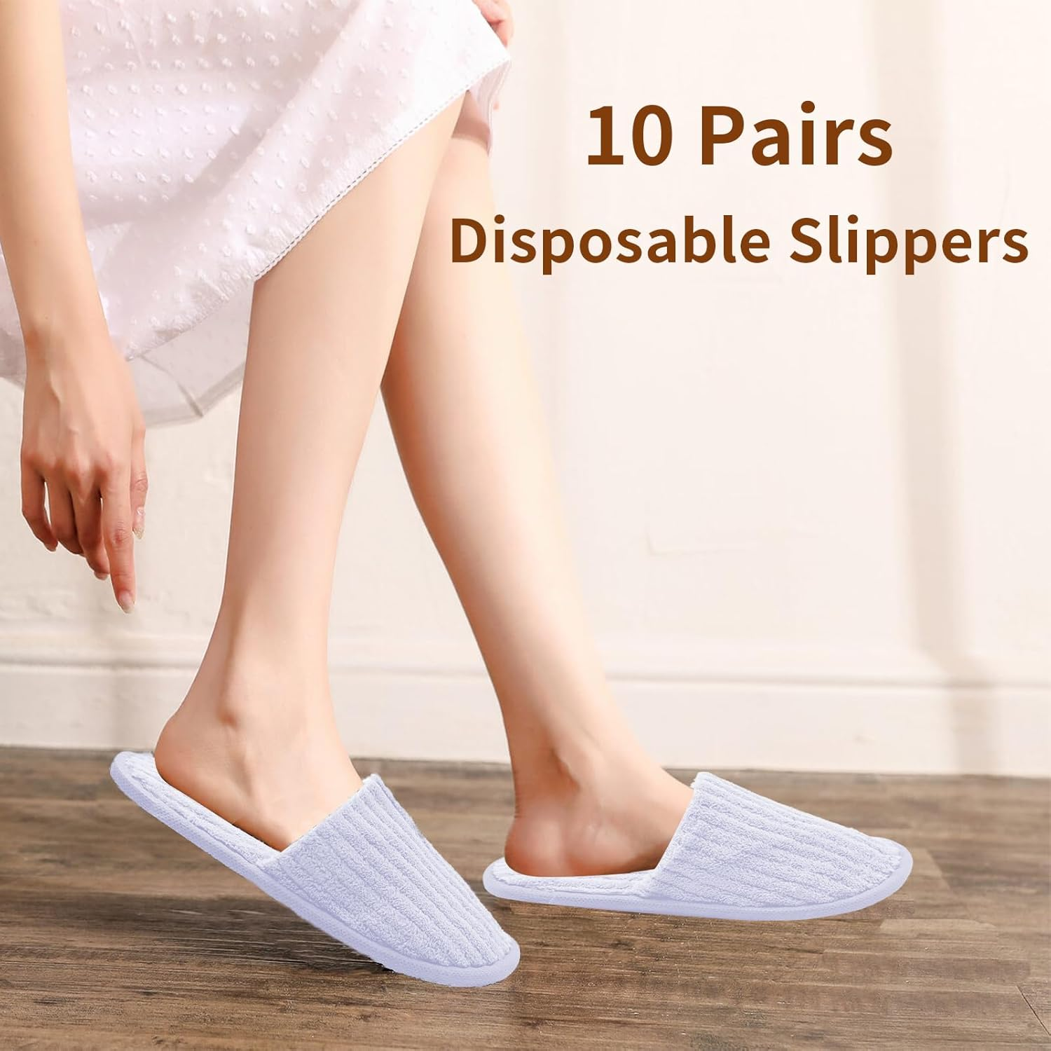 HJORZMM Disposable Slippers for Guests, 10 Pairs Coral Fleece Hotel Slippers, Non Slip SPA Slippers Unisex, Washable Reusable Slippers for Hotel, Guest,Travel, Bride, Women and Men - Grey image number 6