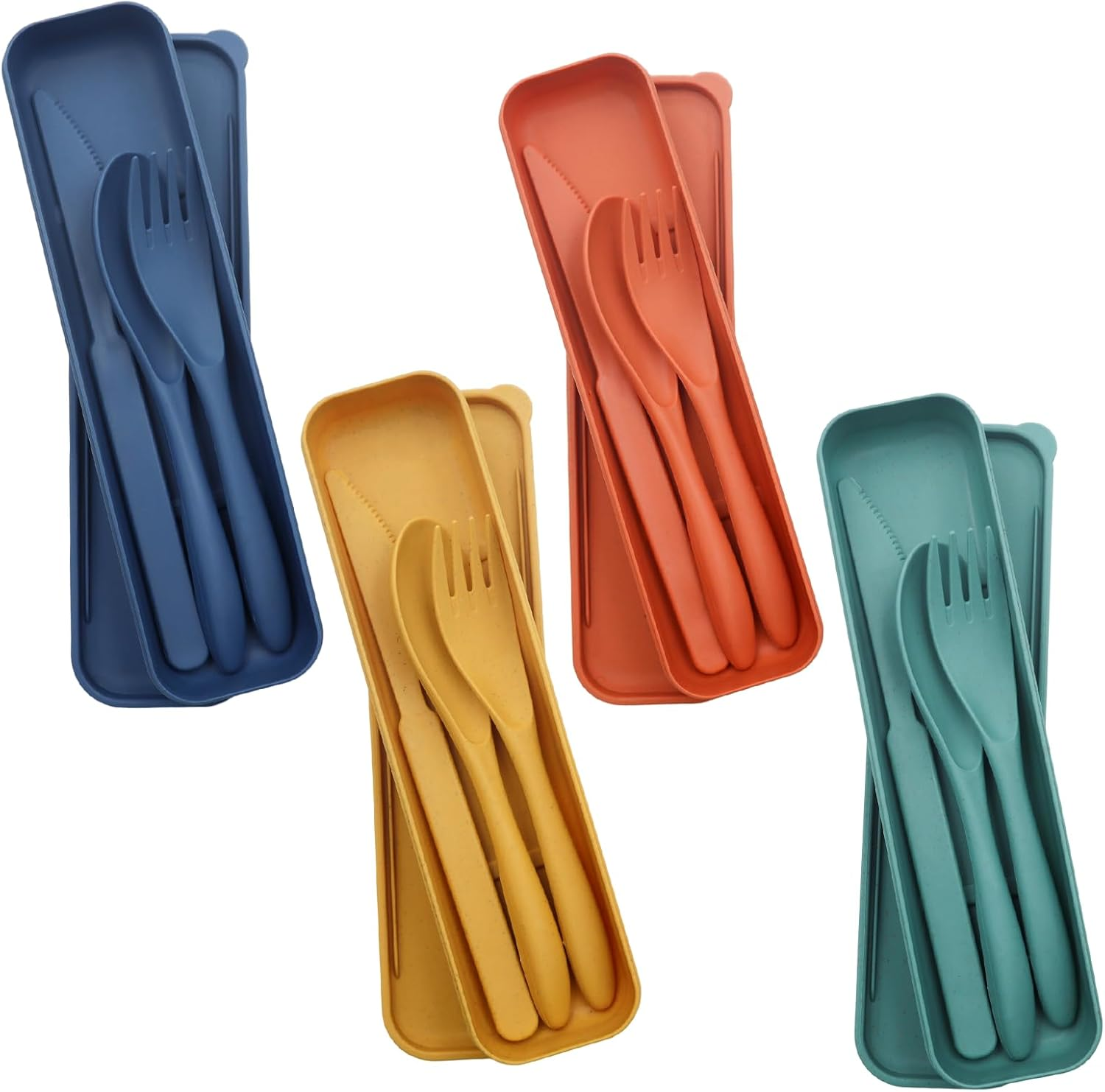 4 Piece Cutlery Set Travel Cutlery Portable Plastic Cutlery Camping Cutlery Knife Spoon Fork Cutlery Set with Case Reusable for Daily Use Outdoor Tableware Camping Picnic