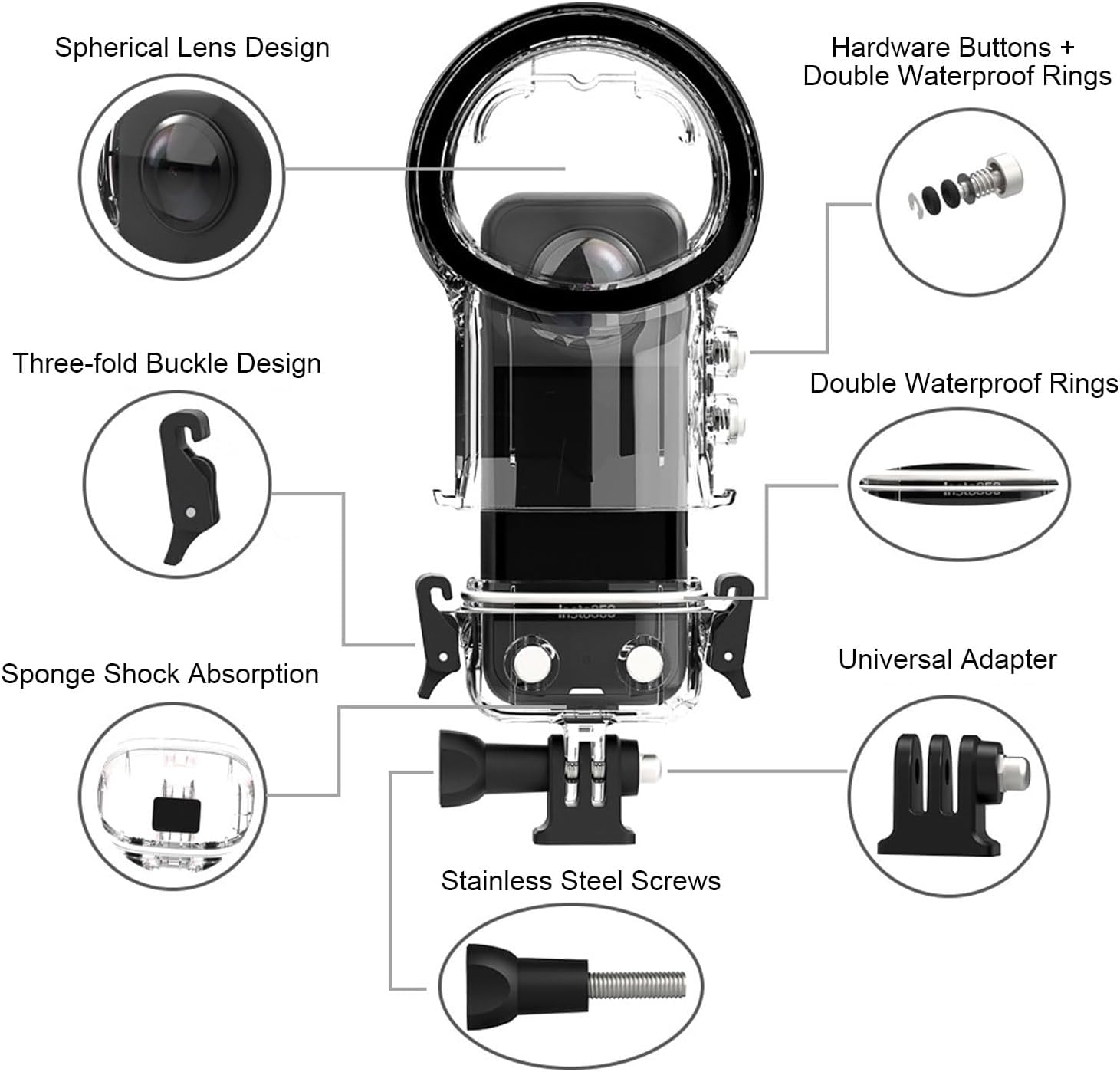 164Ft Invisible Dive Case for Insta 360 X4, IPX8 Waterproof Housing Case, Underwater Protective Shell, with Bracket Accessories