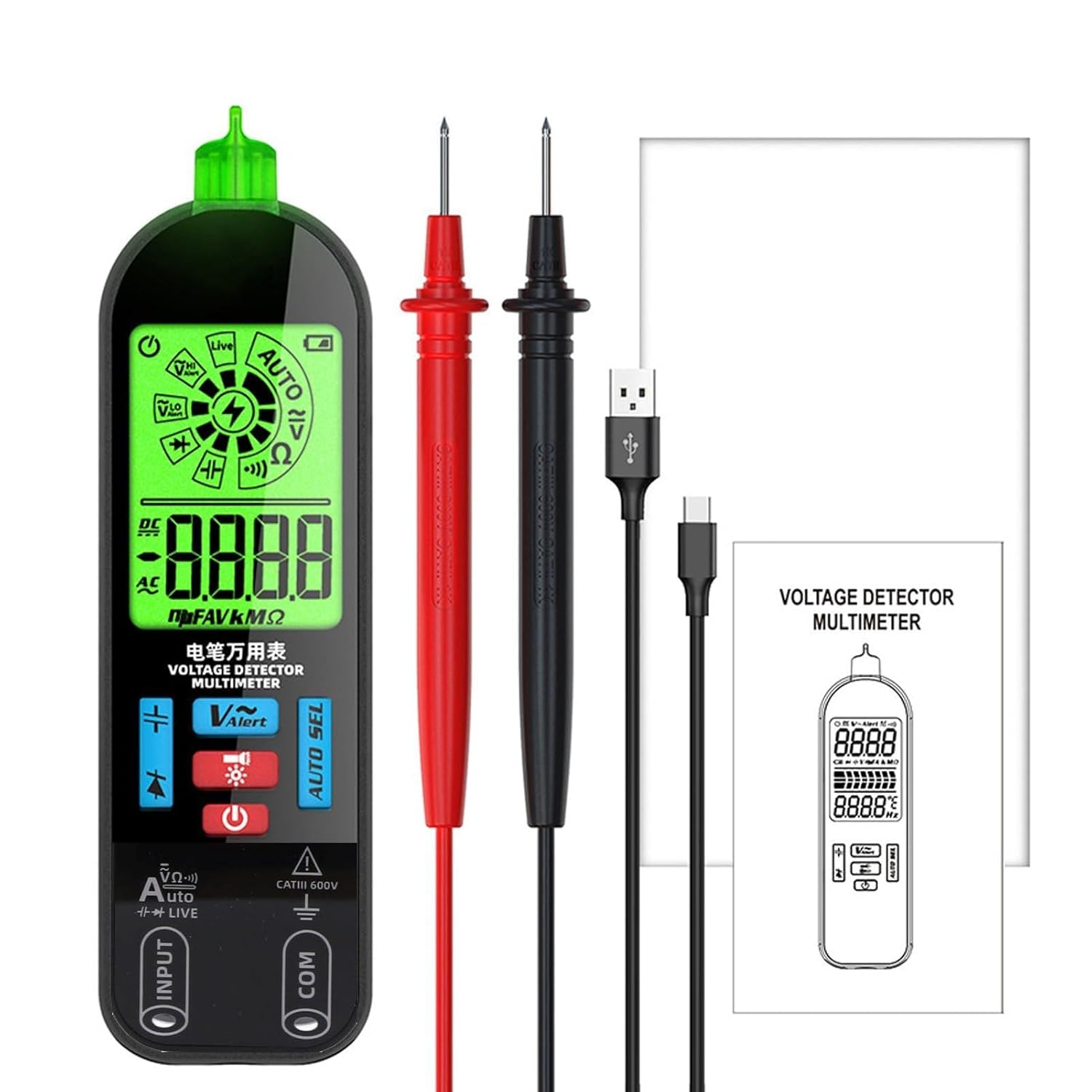 Digital Multimeter, Large Screen Auto Ranging LCD Display Volt Tester, Multimeter for Electricians, Portable Multimeter for Testing AC and DC Voltage, Capacitance, Diode