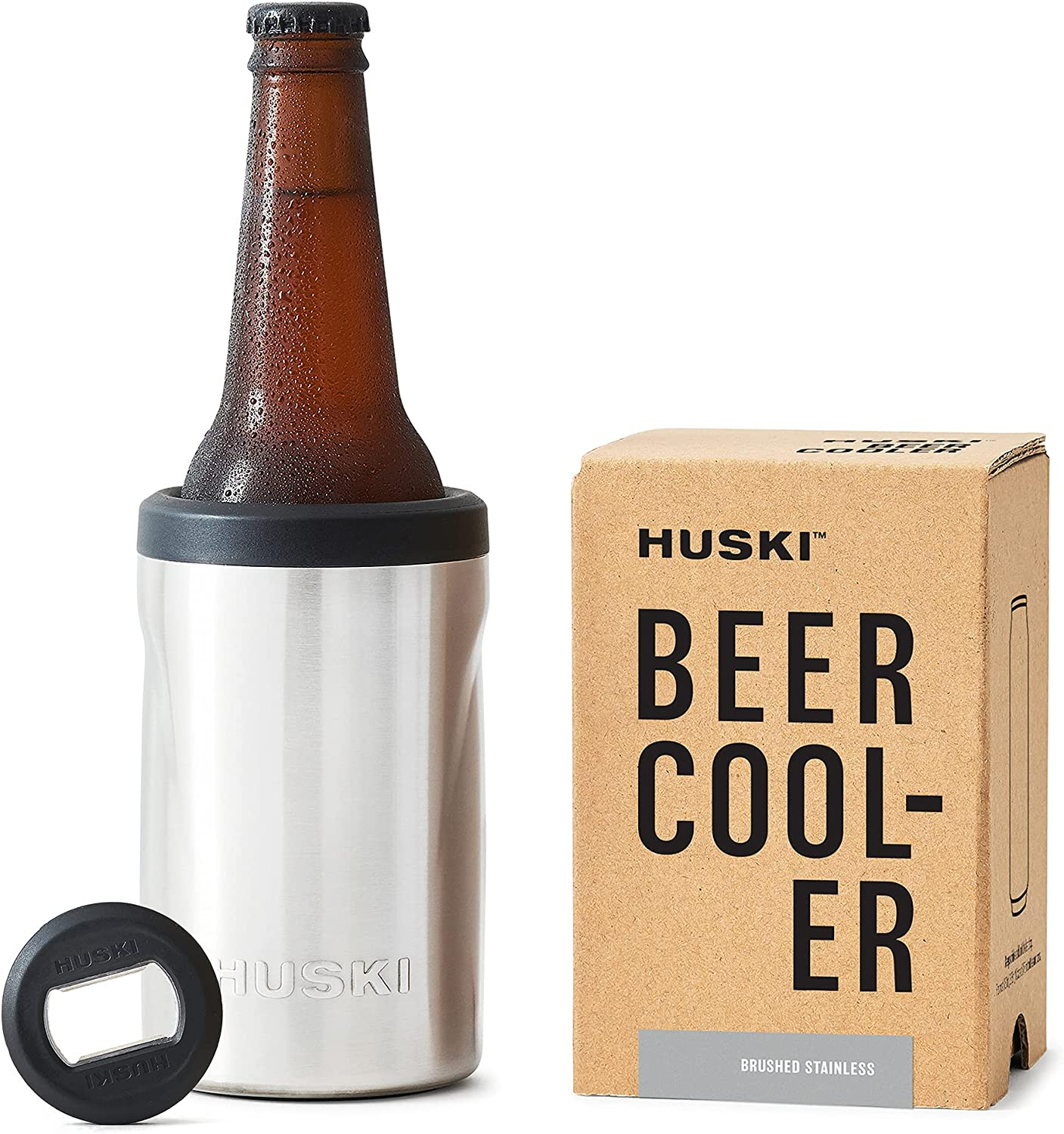 Huski Beer Cooler 2.0 | New | Premium Can and Bottle Stubby Holder | Triple Insulated Marine Grade Stainless Steel | Detachable 3-In-1 Opener | Works as a Tumbler | Gifts for Beer Lovers (Stainless)