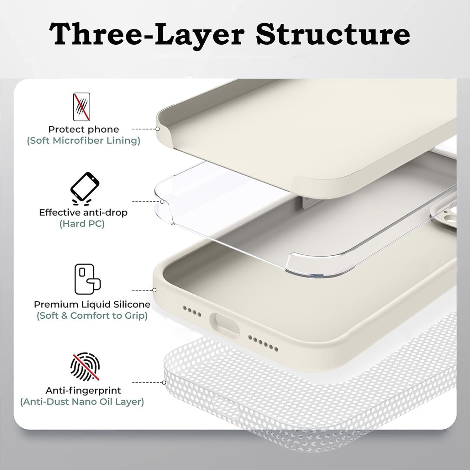 ROUMAYMAY for Iphone 15 Case, Liquid Silicone Shockproof Upgraded [Camera Cover], with Soft Fine Smooth Microfibre Lining Anti-Scratch, Full Body Phone Case for Iphone 15 Cover White Beige image number 5