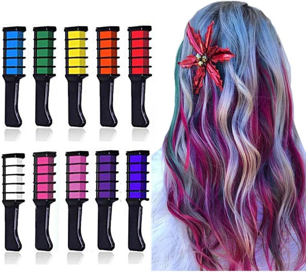 EBANKU Temporary Hair Chalk Comb, 10 Color Washable Hair Chalk Set for Girls Kids Gifts on Cosplay DIY Halloween Christmas Day Birthday Party image number 6
