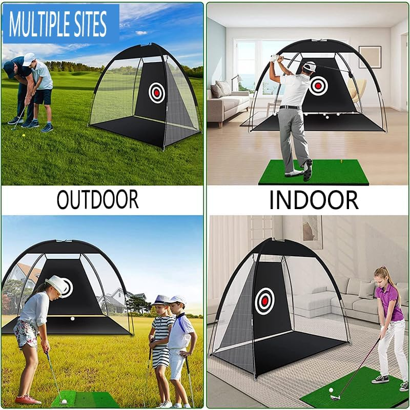 Golf Net, 10X7Ft Practice Net with Tri-Turf Mat, All in 1 Home Hitting Aid Nets for Backyard Driving Chipping Swing Training with Target/Mat/Balls/Tee/Golf Lovers image number 3