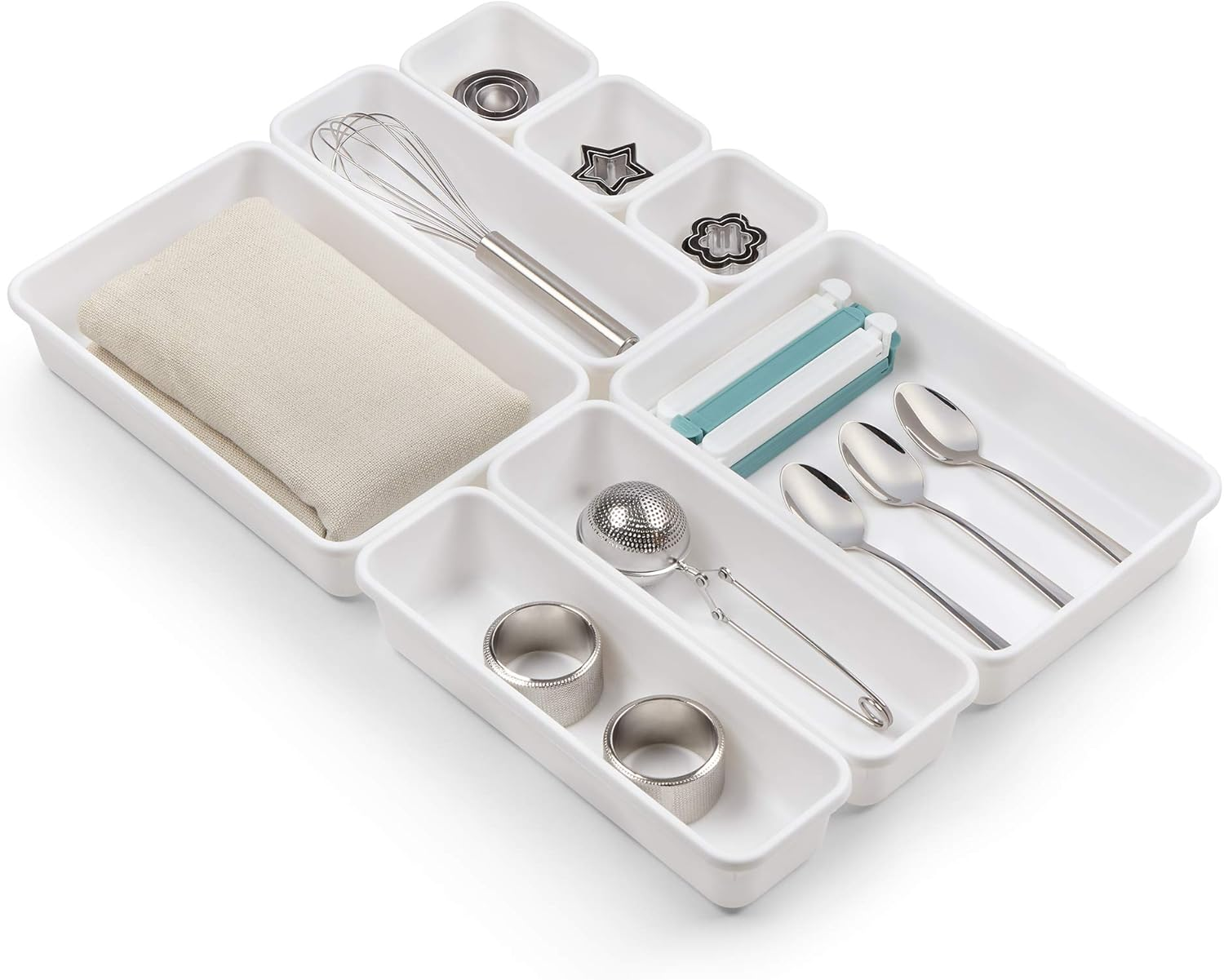 Rayen Modular Tray for Drawers, 8 Units, White, Measurements: 3 Units: 8 X 7.5 X 4.5 Cm / 3 Units: 23.3 X 8 X 4.5 Cm / 2 Units: 23.5 X 16 X 4.5 Cm image number 3