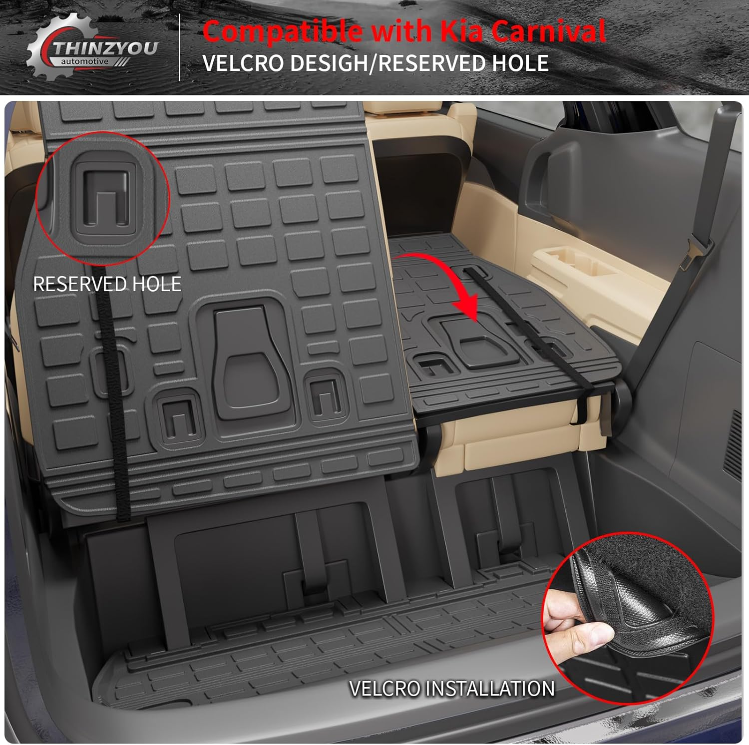 Thinzyou Floor Mats Compatible with 2022-2025 2026 Kia Carnival 8 Seater MPV No Hybrid&Prestige Trunk Liner Cargo Liner Cargo Mat 2024 Carnival Accessories (Floor Mats+Trunk Mat+Backrest Mats) - Backrest Mats+Trunk Mat+Floor Mats image number 5