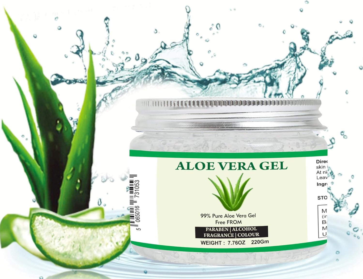 Raslok Aloe Vera Gel | 100% Pure Natural Aloe Gel | for Moisturizing Face Skin & Hair Care,Durable Moisturizing Hydrating Soothing | Non-Sticky (220Gm 7.76 Oz) (220Gm) image number 2