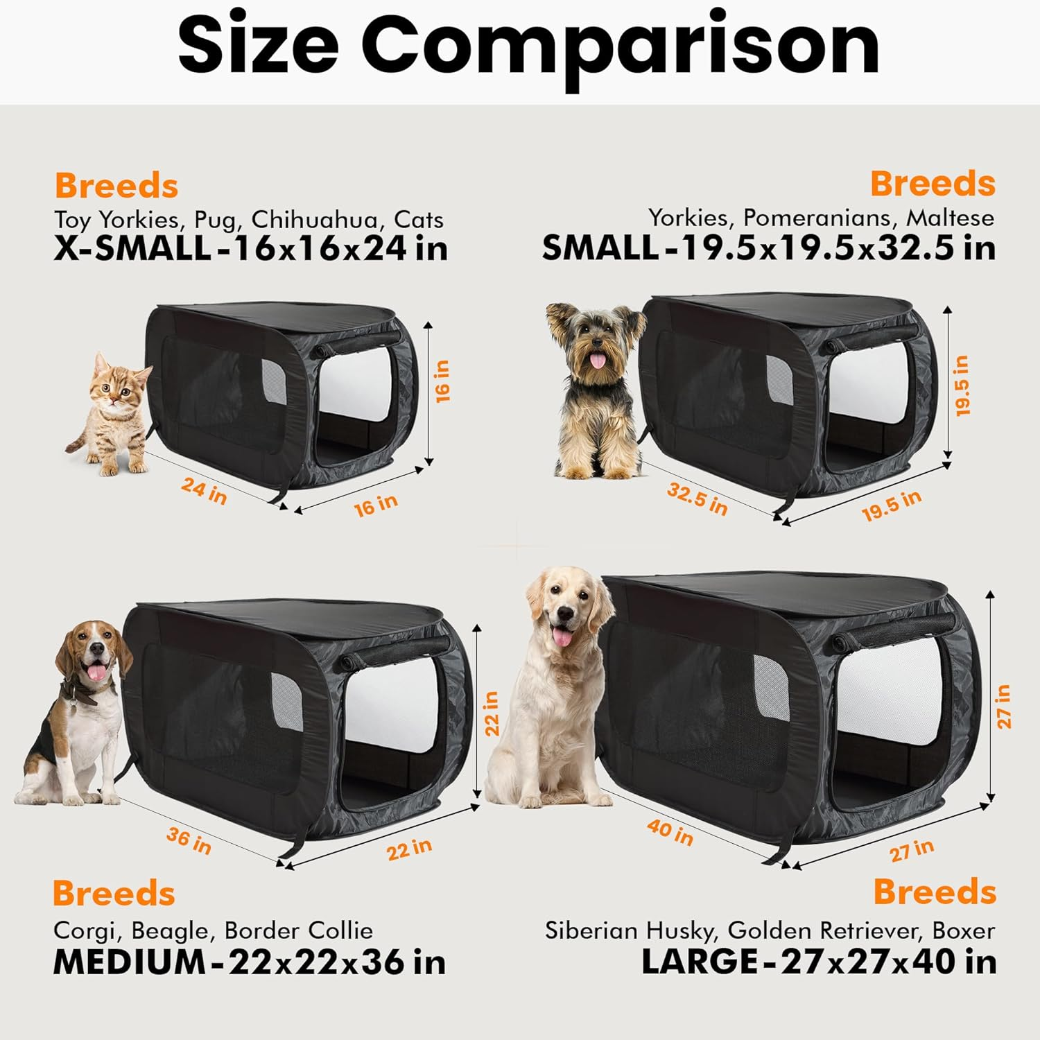 Beatrice Home Fashions Portable, Collapsible, Pop up Travel Pet Kennel, 24" L X 16.6" W X 16" H, Black image number 2