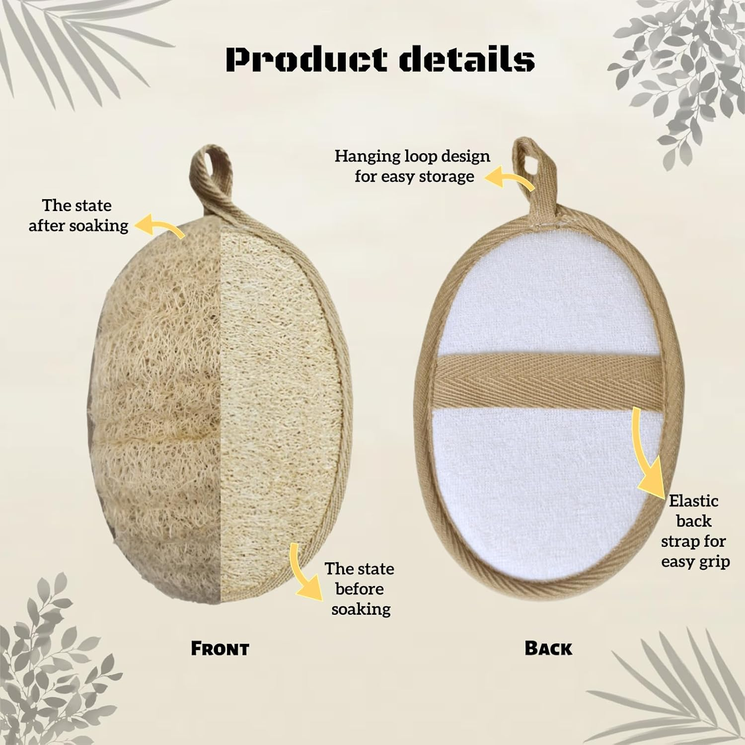 4 Pack Natural Loofah Body Scrubbers, White & Brown Exfoliating Shower Sponge Set for Men & Women, Eco-Friendly Biodegradable Loofa Bath Exfoliator, Gentle yet Effective Body Scrub