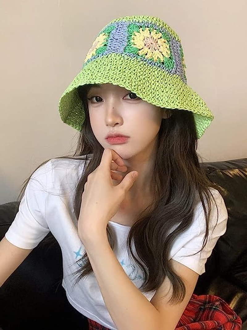 Womens Straw Sun Hat Woven Bucket Hat Floral Fishing Hat Beach Hat Foldable Cap Summer Chic Straw Chic Hat Pink image number 4