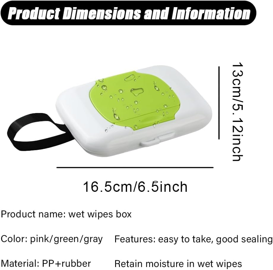 Travel Wipe Holder Reusable Wet Wipe Container Box Strollers Hanging Dispensers Refillable Wipe Case Safe Wet Storage (Green+ Red+ Grey)