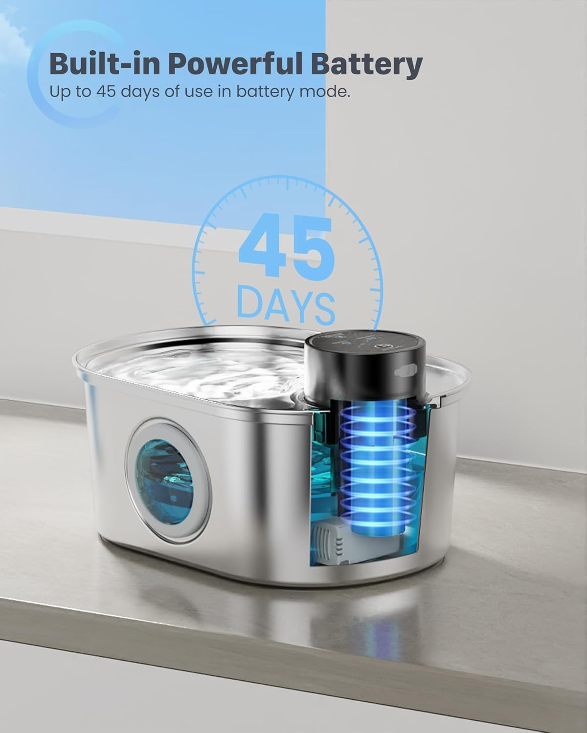 Wireless Cat Water Fountain: Battery Operated Stainless Steel Pet Fountain, Automatic Cordless Water Dispenser Indoor, Metal Bottle for Drinking, Rechargeable Dog Water Bowl(6 Filters+ 3 Sponges) image number 6