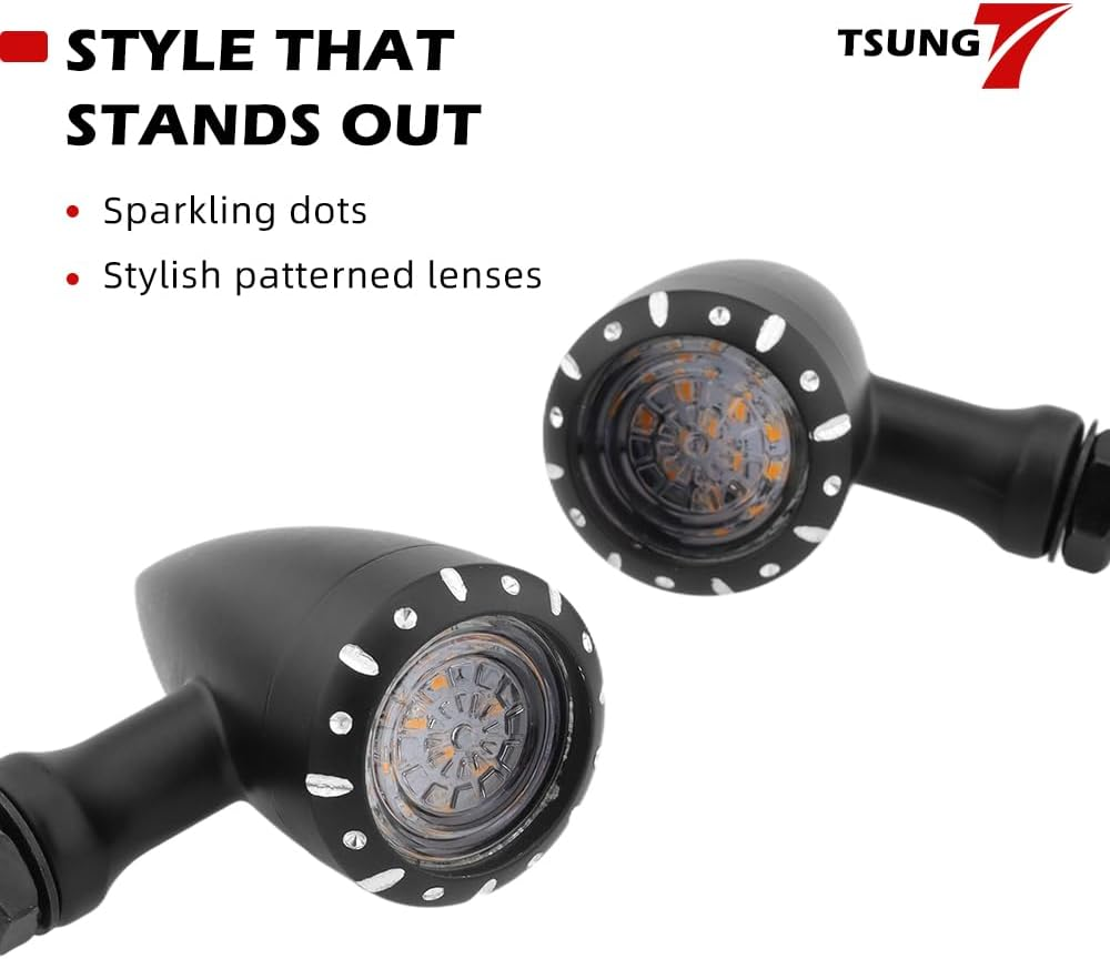 TSUNG 2PCS Motorcycle Rear Turn Signals LED Bullet SMD Blinkers Brake Tail Light Amber Red Indicators for Cruiser Chopper Bobber Cafe Racer Street Bike (SMD Led-4Wire Black)