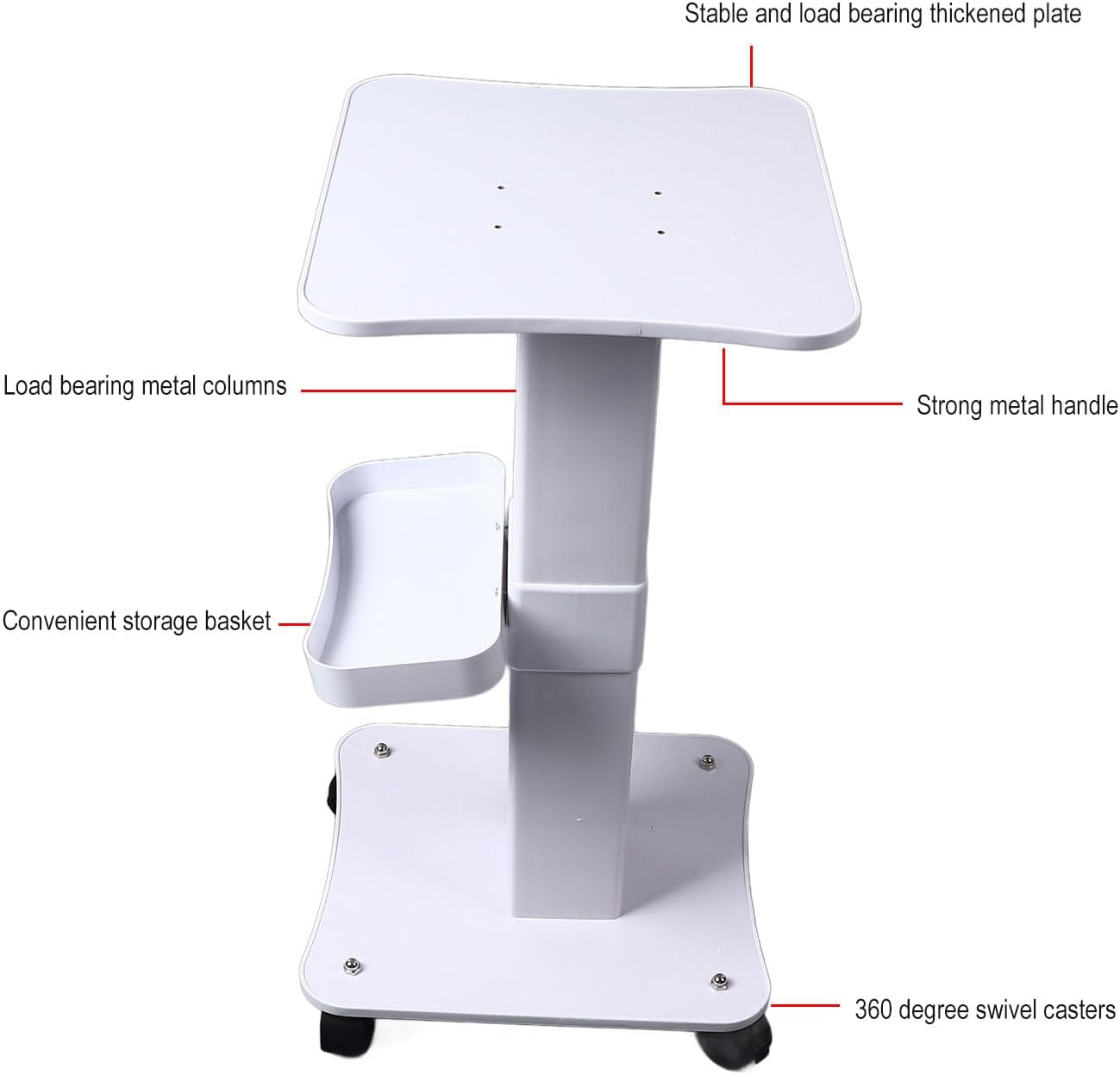 Bewinner Beauty Trolley Cart, Trolley on Wheels 3 Tier Storage Trolley, Storage Organizer Beauty Salon with 360&deg; Casters, Thick Panel, Storage Basket image number 6