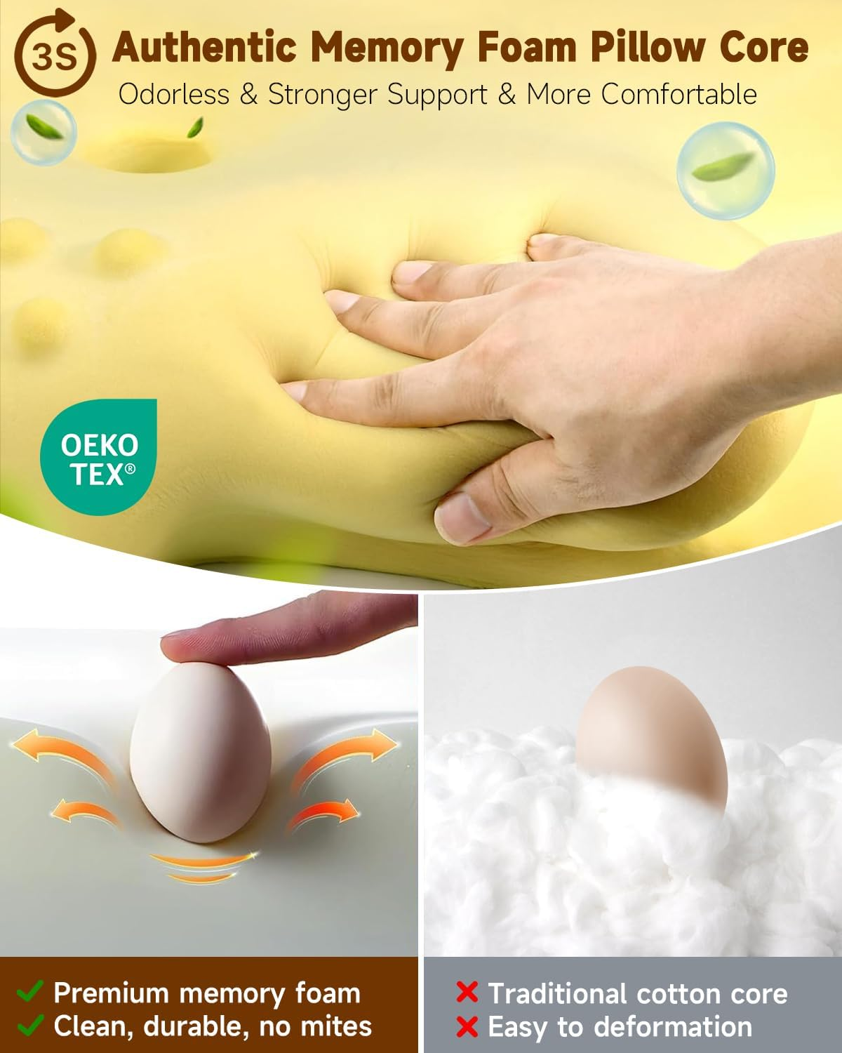 Kisfam Cervical Neck Pillow and Roll Neck Pillow, 2 in 1 Removable Ergonomic Pillow for Neck Pain Relief, Cervical Pillows, Memory Foam Pillows for Sleeping image number 5