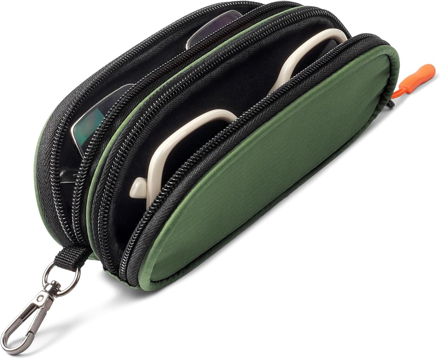 SVNXI Double Eyeglasses Case Soft Portable Zipper Sunglasses Pouch with Keychain Clip for Men Women, Brown Flower