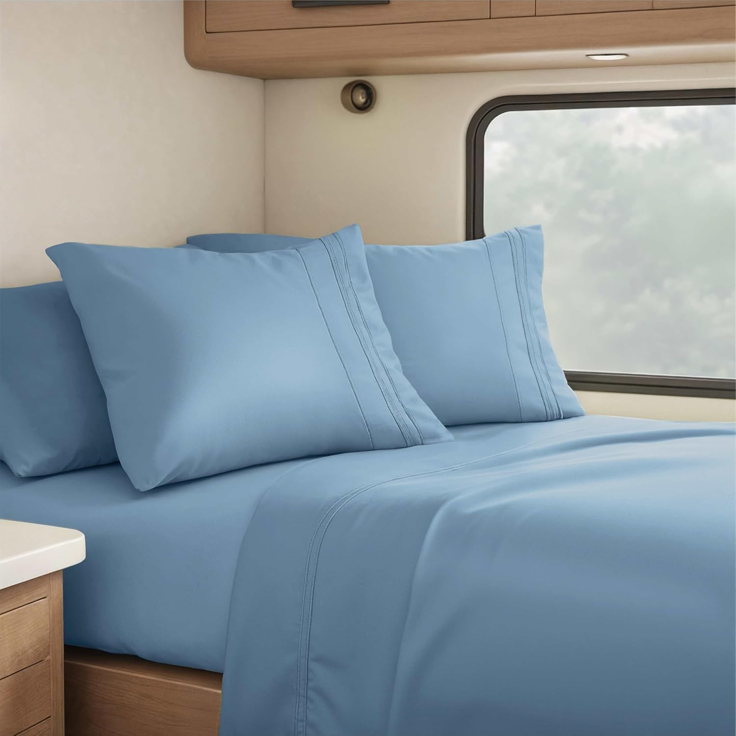Clara Clark RV Queen Sheets, 6 Piece RV Sheets Set - Hotel Luxury Sheets for RV Bunks, Super Soft Bedding Sheets & Pillowcases, RV Short Queen Sheets, Navy Blue