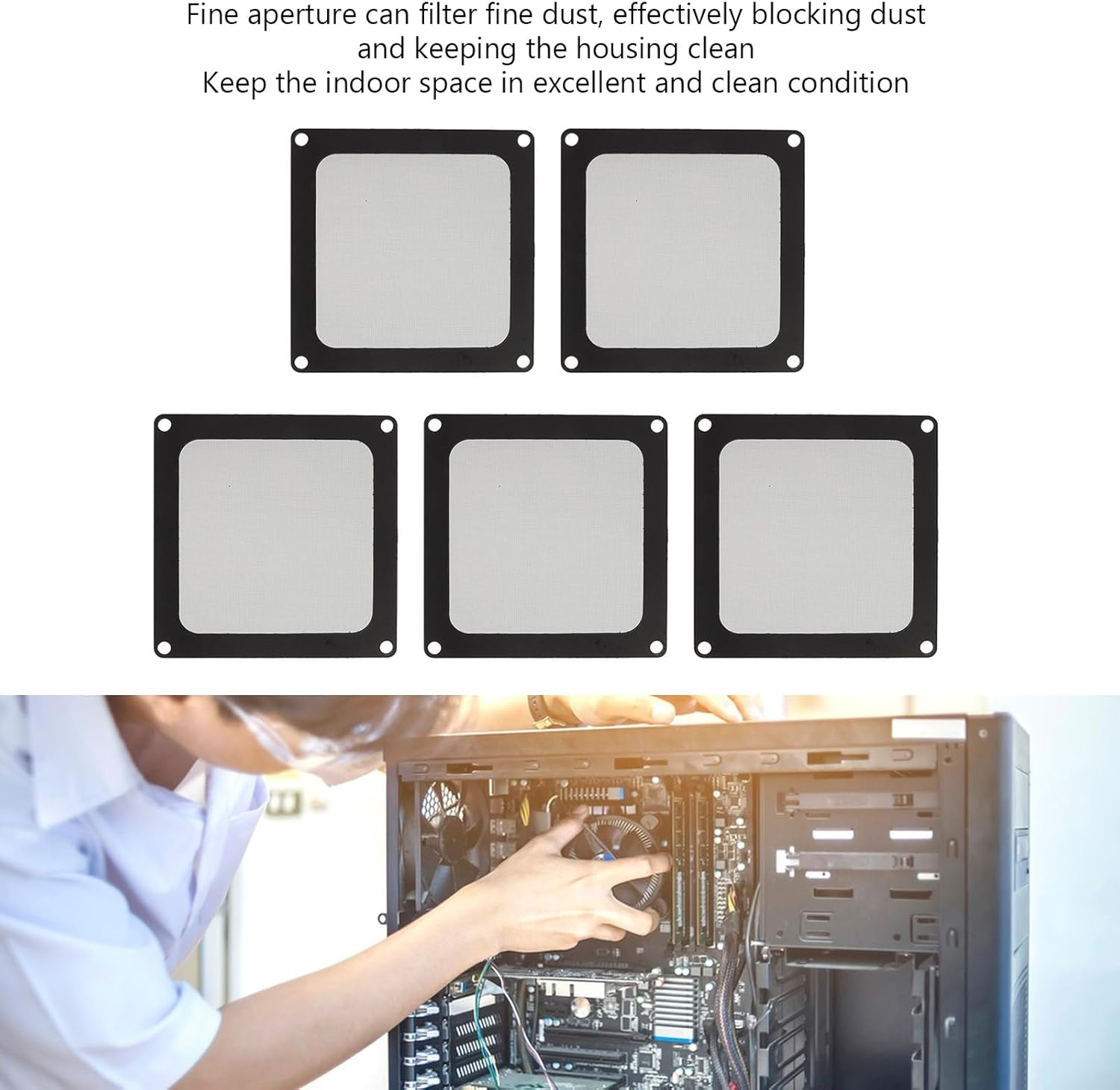 90Mm X 90Mm Computer Case Fan Dust Filter, PC Cooler Fan Dust Filter Cover Grills with Magnetic Frame, (5 Pcs) image number 6