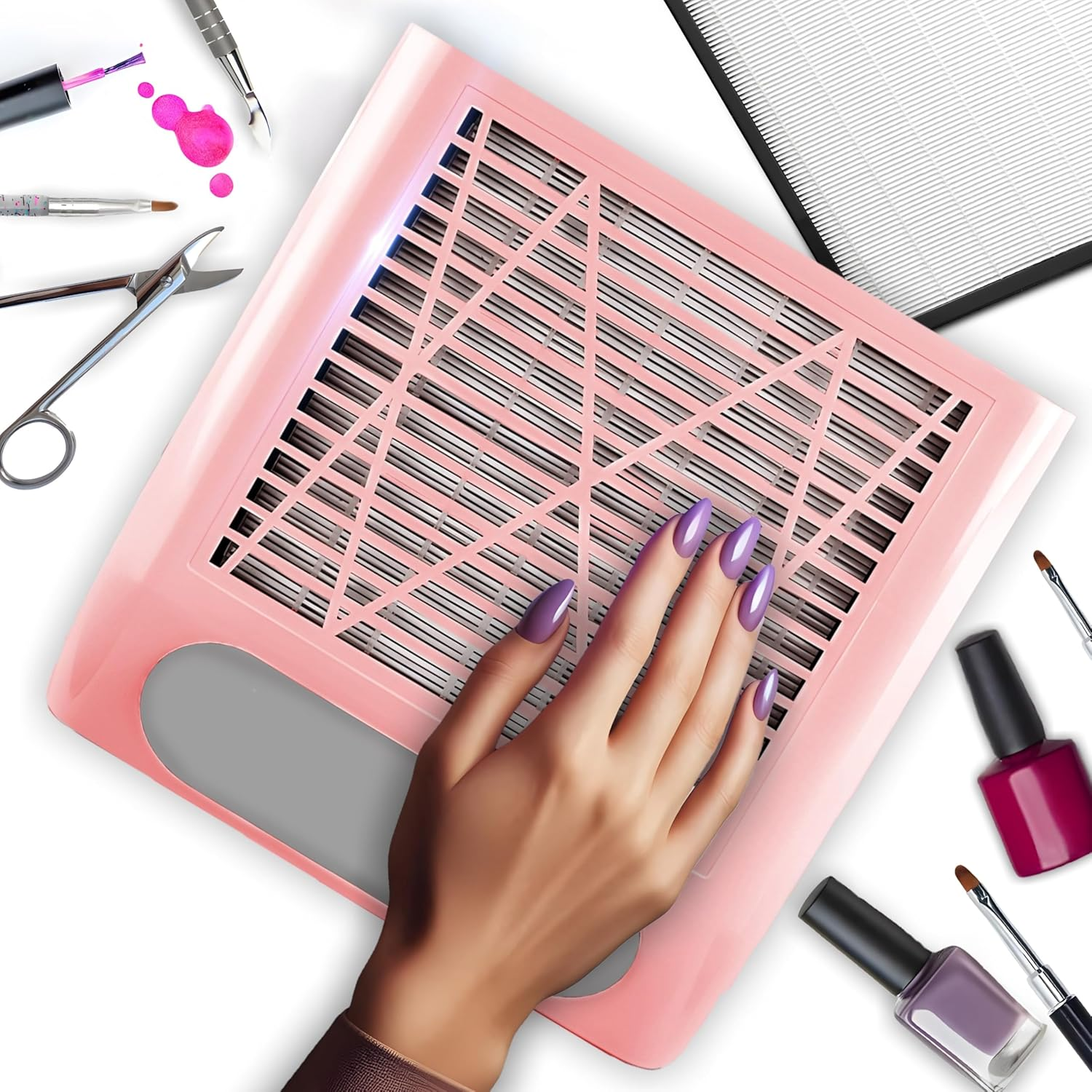 Retoo Nail Vacuum Cleaner Dust Extraction Professional Nail Vacuum Cleaner Nail Studio & Home 80 W Powerful Nail Vacuum Cleaner for Manicure Salon Nail Design Speed 4500 Rpm Pink