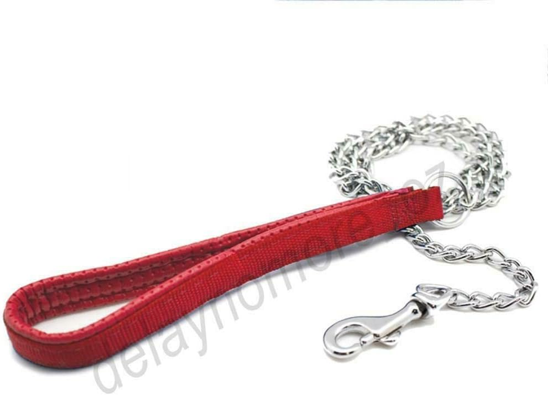 Pet Dog Chain Leash Lead 120Cm Chew Resistant Metal Leash Soft Leather Handle AU (Blue)