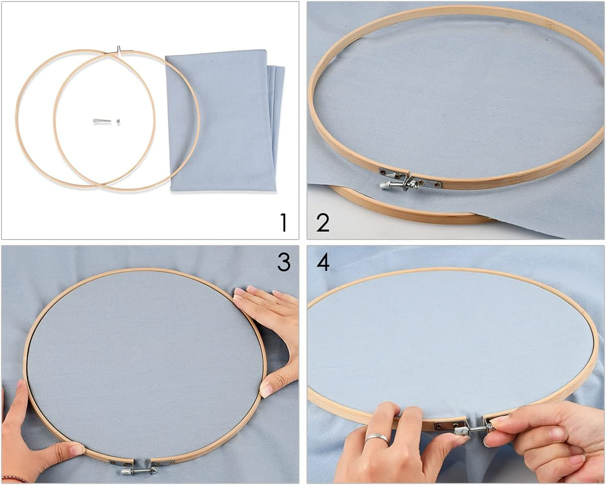 5 Pieces Assorted Sizes Bamboo Hoops Large Embroidery Hoop 5 to 10 Inches Circle Cross Stitch Ring Hoop image number 2