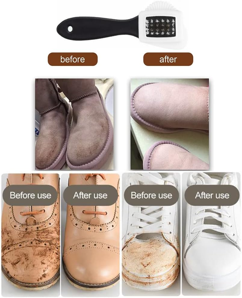 Suede Brush for Shoes, 4-Sided, Nubuck, PP Wire, Copper-Plated, TPR, Rubber Surfaces, Suede Leather Boots Shoes Cleaning image number 3