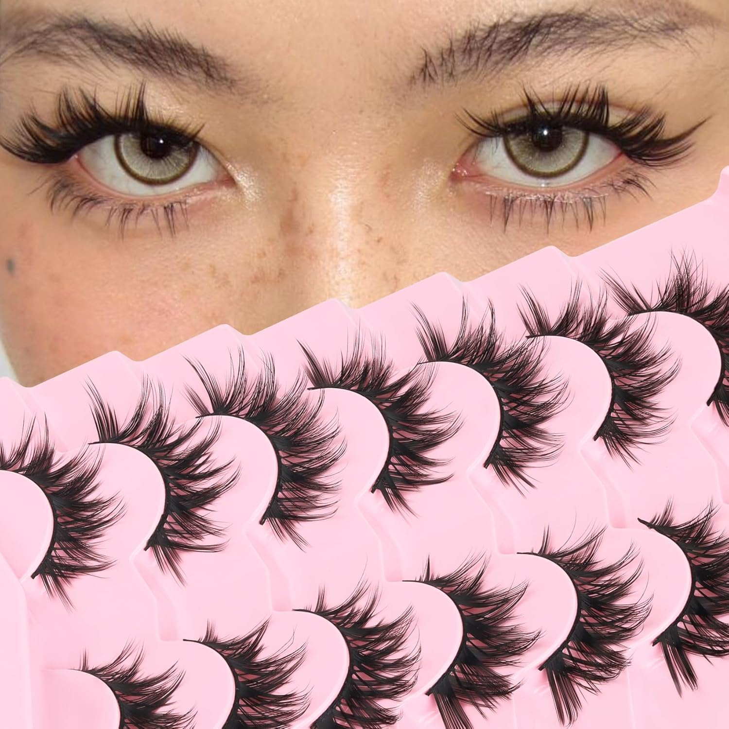 Veleasha Manga Lashes, Fake Lashes, Cat Eye Lashes, Crisscross Eyelashes, Soft Lashes, Artificial Eyelashes, False Eyelashes, Anime Lashes, 7 Pairs Pack (Mermaid) image number 3