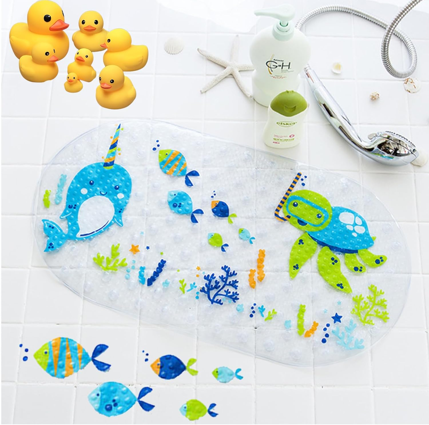 ZHIGOU Cartoon Kids Non-Slip Bathtub Mat - 27.56X15.35 Inch Kids Baby Bath Mat, Soft Toddler Floor Mat, Suitable for Boys and Girls, Machine Washable (Underwater World) image number 2