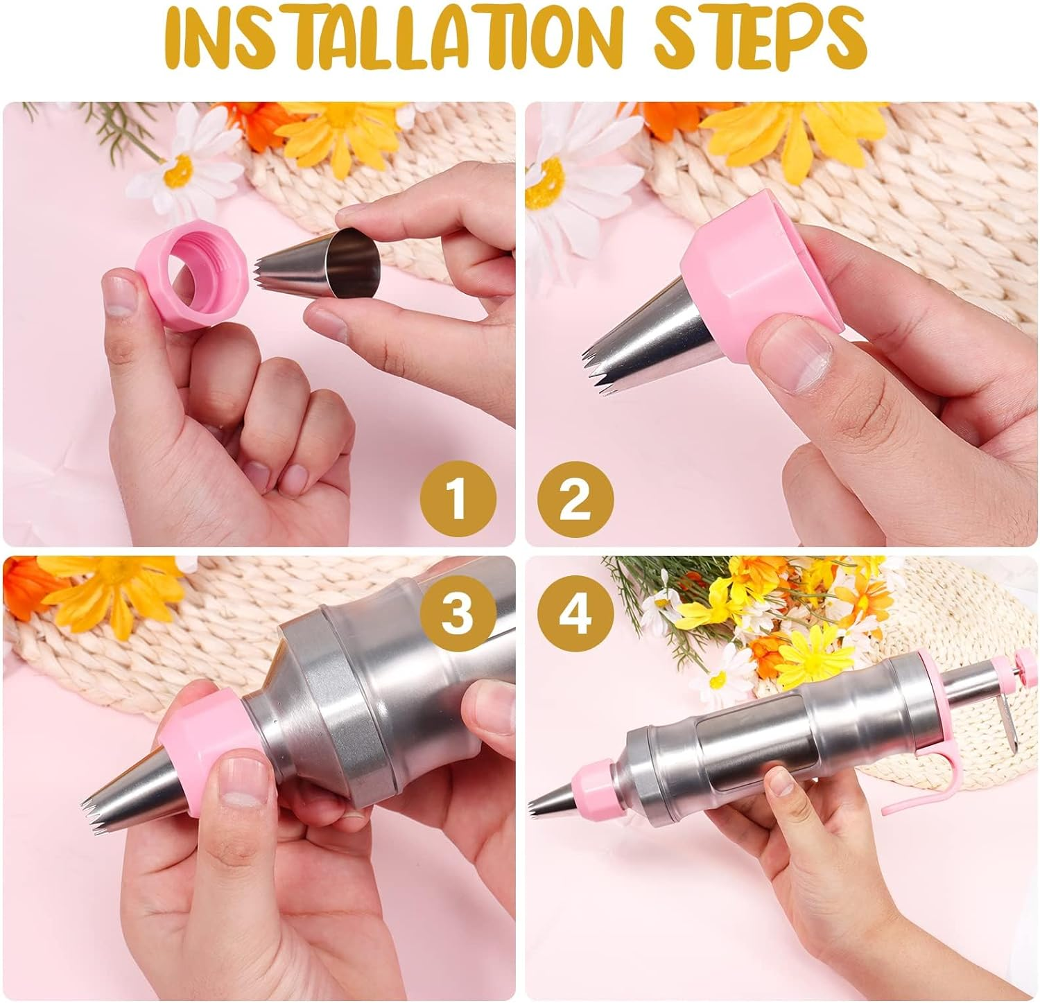 Cake Decorating Tool,16 Pcs Icing Decoration Gun Set,Dessert Decorating Syringe Tools,6 Piping Nozzles,3Cream Scrapers,3 Cupcake Molds,1Cleaning Brush,Cupcake Frosting Filling Tools(Stainless Steel) image number 2