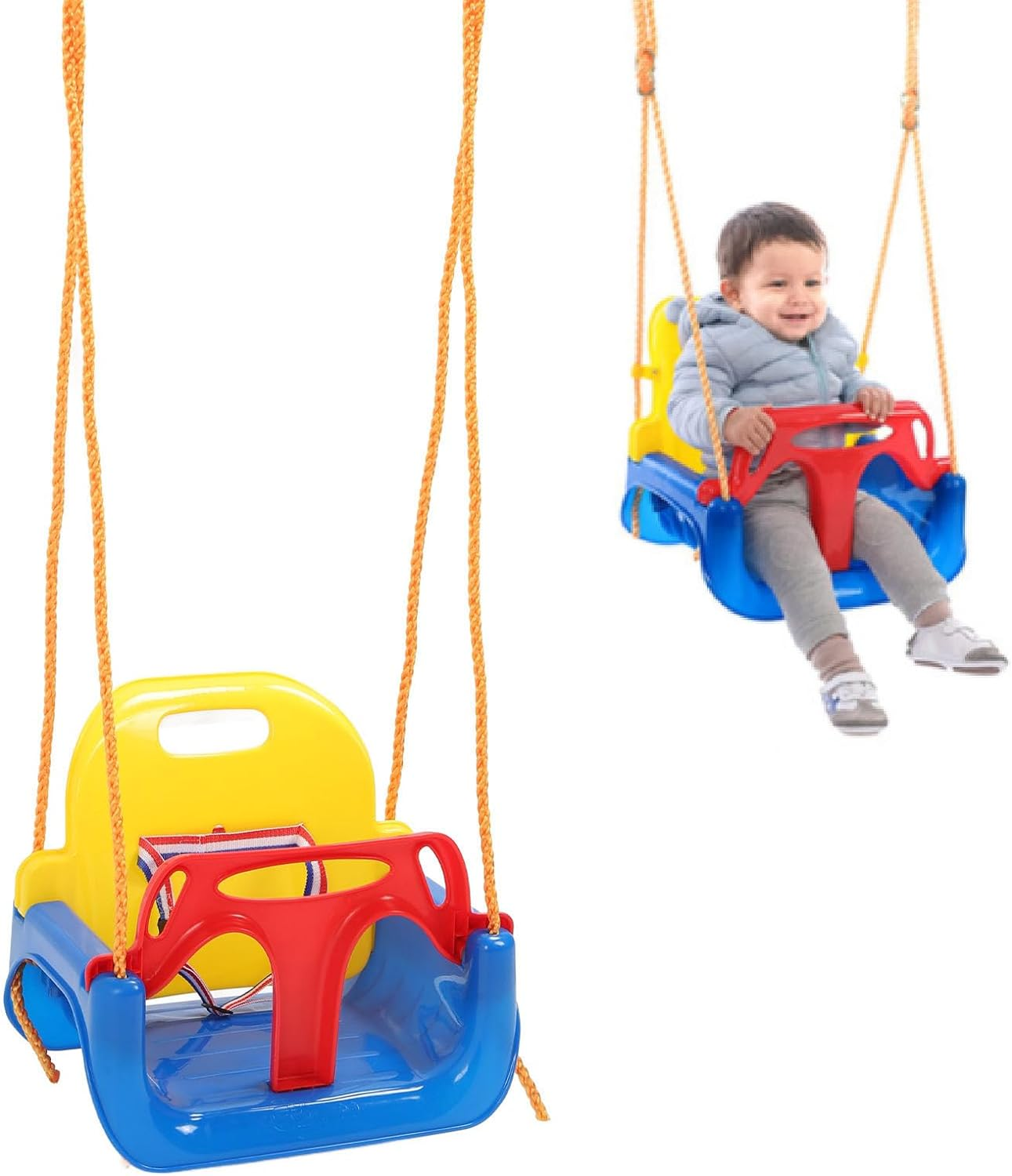 3 in 1 Toddler Swing Set, Heavy Duty Detachable Baby Swing Seat, Ergonomics Arc Shaped Backrest, Rope Length Adjustable, Kids Swing Set for Backyard Playground Indoor Outdoor image number 2