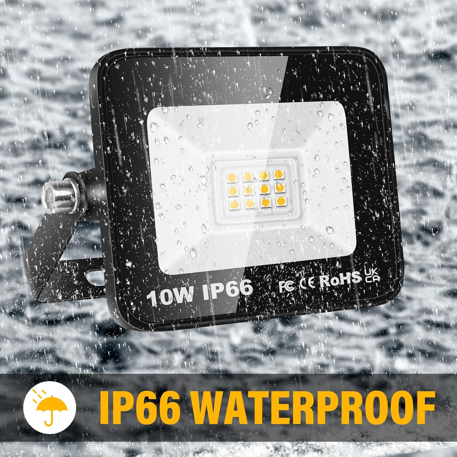 RIGIDON 2 X 10 W LED Outdoor Spotlights, 1000 Lm, 4000 K, Warm White, IP66 Waterproof, LED Floodlight, Outdoor Lamp for Garden, Courtyards, Garage, Hotel, Sports Field, Workshop image number 3