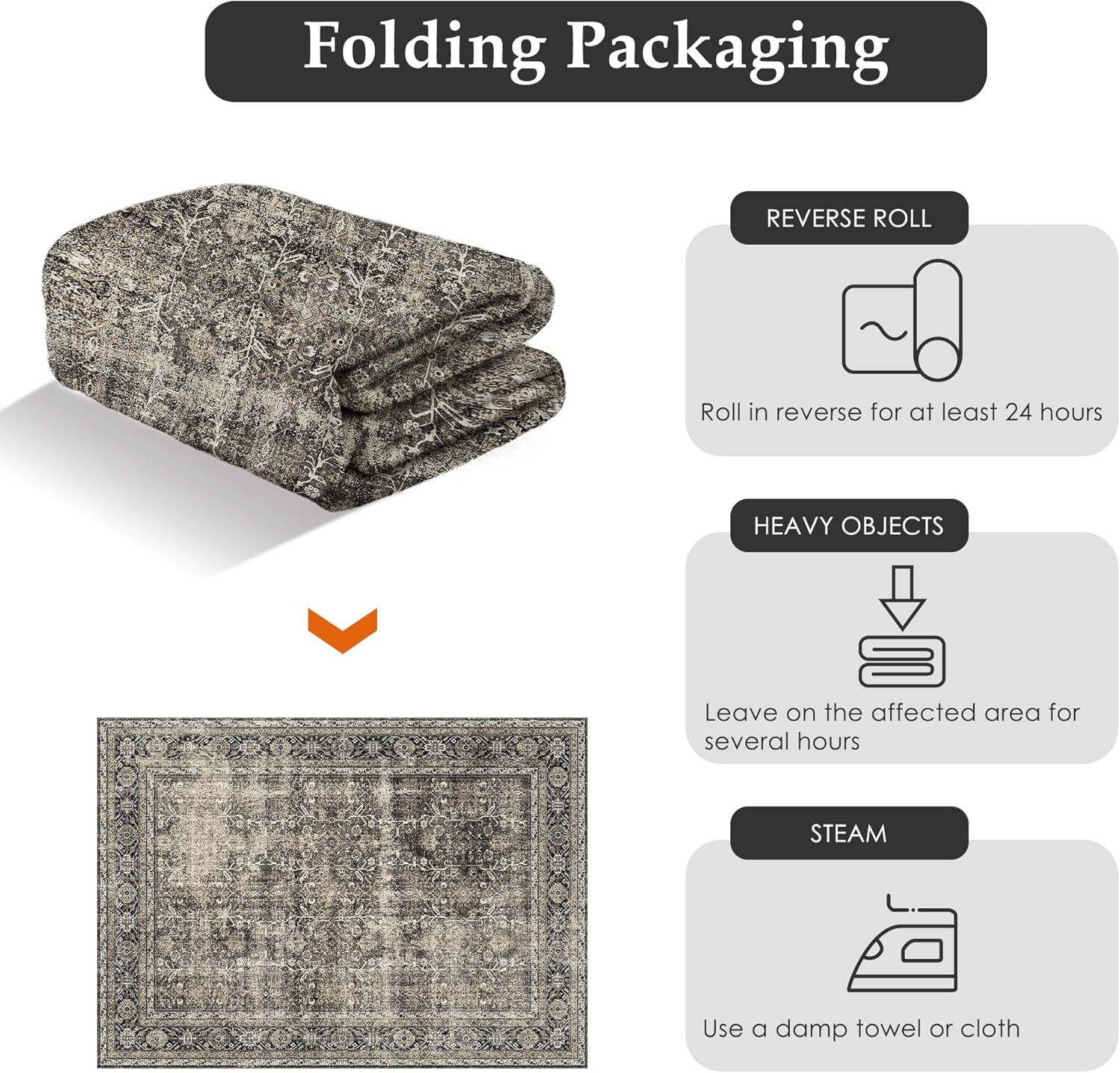 Purecozy Vintage Rugs for Living Room 160X230Cm Brown Office Washable Carpet Non Slip Bedroom Indoor Area Rug Low Pile Home Decor Retro Accent Rug for Dining Room Bathroom Kitchen image number 3