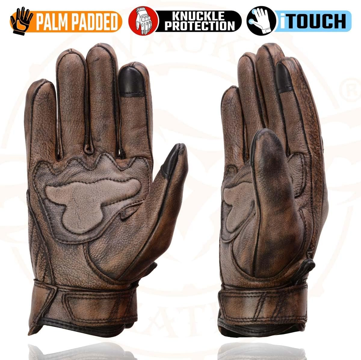 Milwaukee Leather MG7514 Men'S Brown Leather I-Touch Screen Compatible Gel Palm Motorcycle Gloves W/Protective Knuckle image number 1