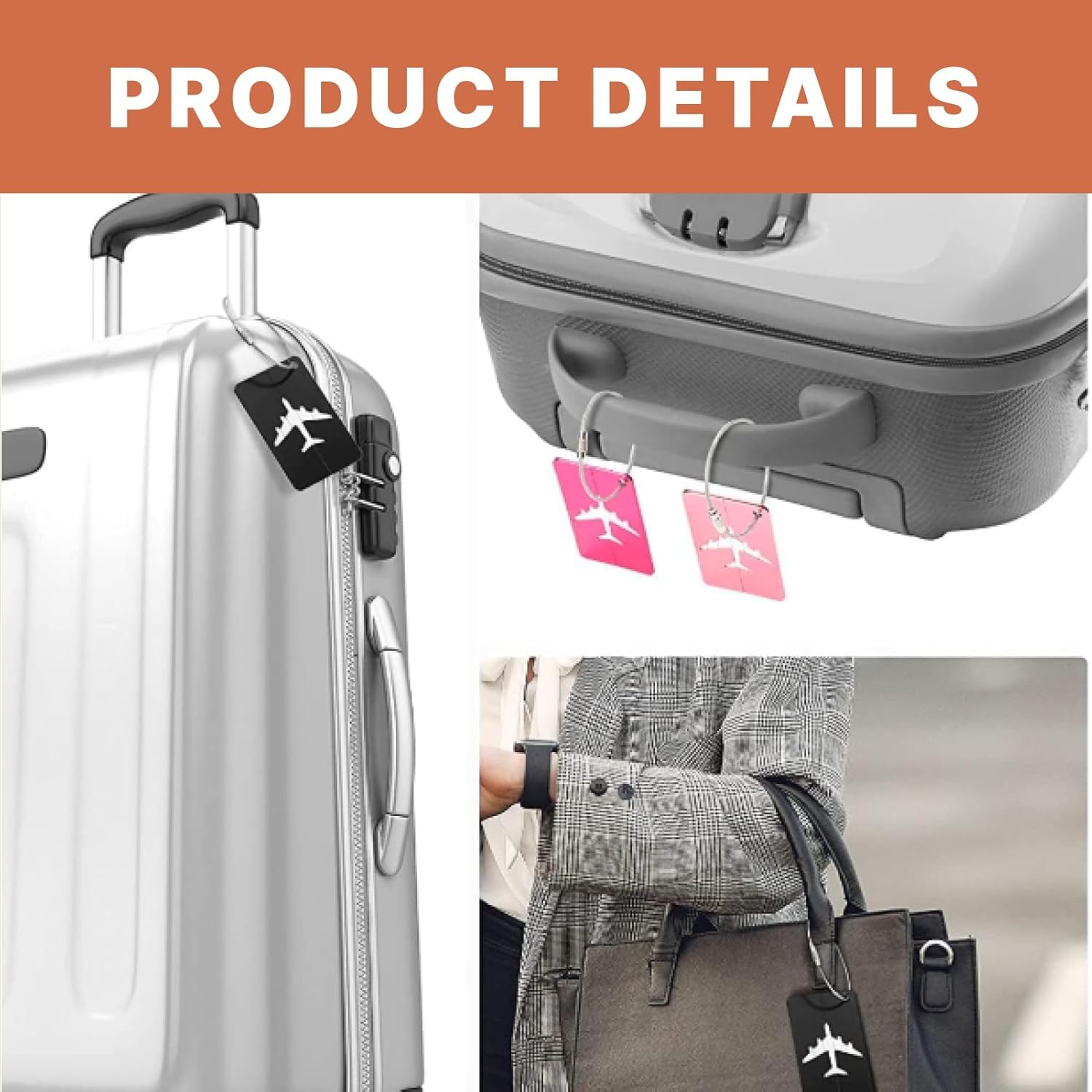 Fortuneglobe 8-Piece Aluminum Alloy Luggage ID Tags with Steel Wire Loops &ndash; Airplane-Themed Privacy Design for Suitcases, Bags & Travel Gear image number 1