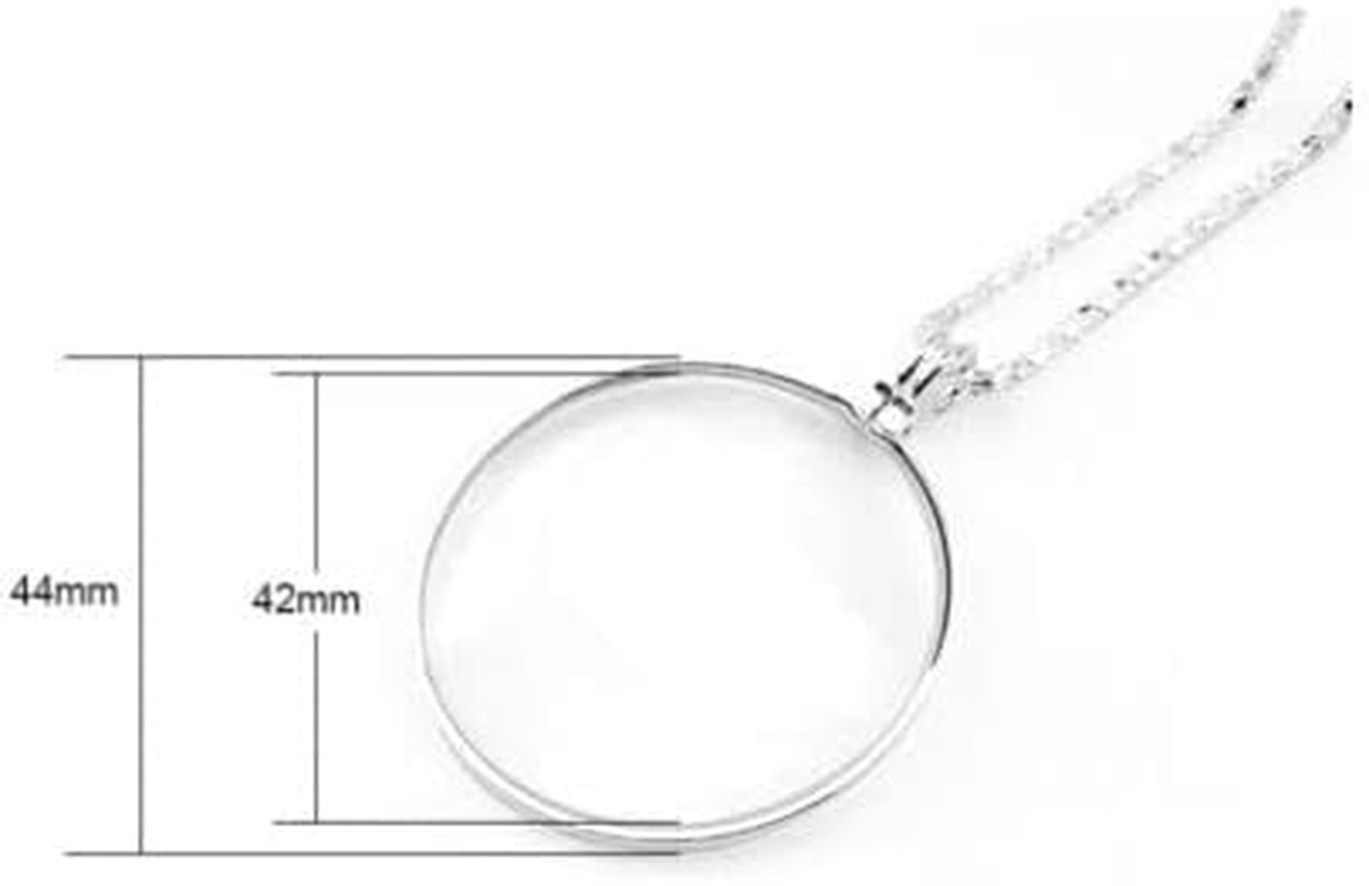 AIMALL Monocle Lens Necklace 5X Magnifier Magnifying Glass Pendant Coin Gold Silver, 42Mm Lens Diameter - Silver image number 2