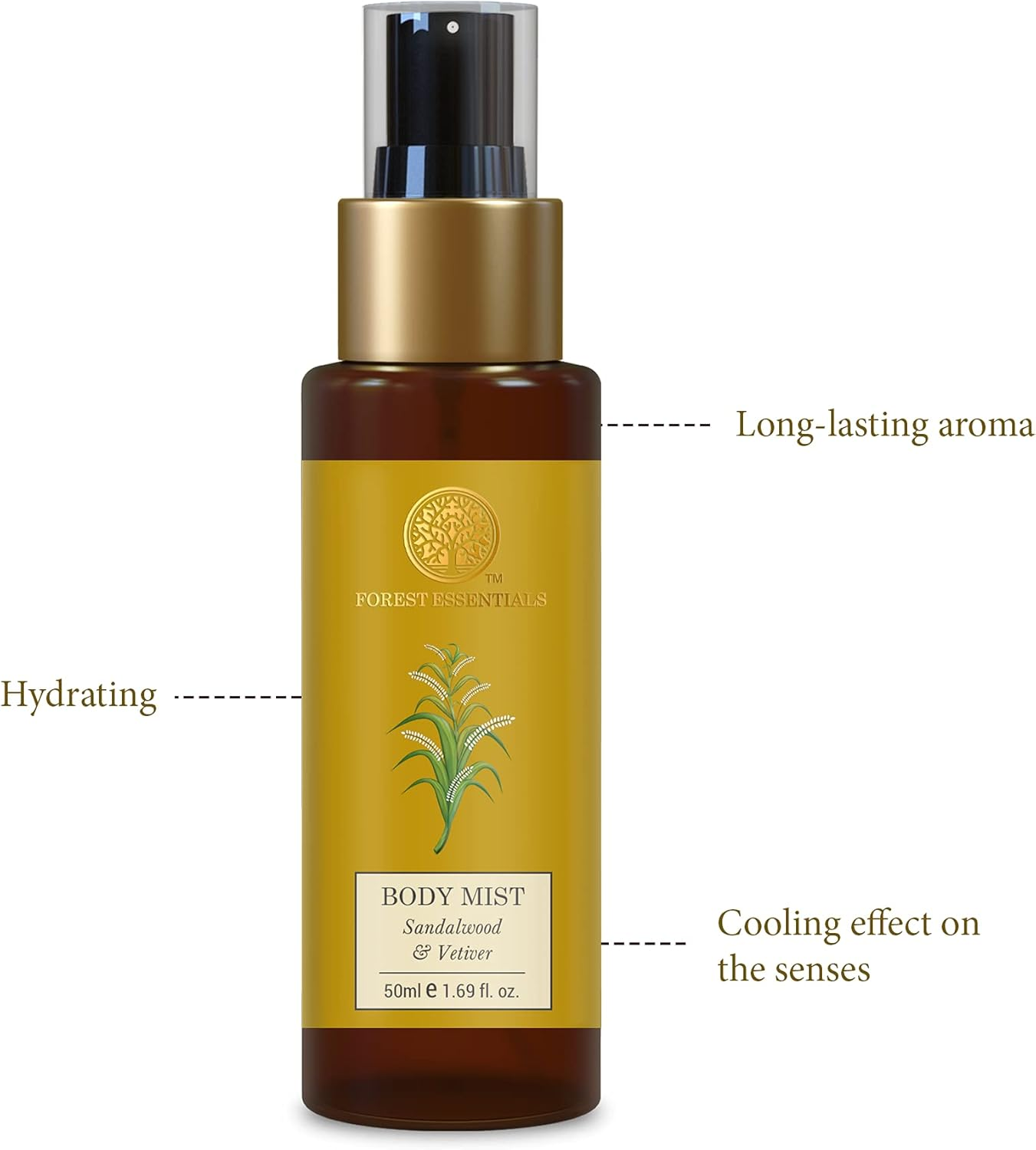 Forest Essentials Body Mist Sandalwood & Vetiver|Hydrates & Scents the Skin|Body Spray for Men and Women image number 2