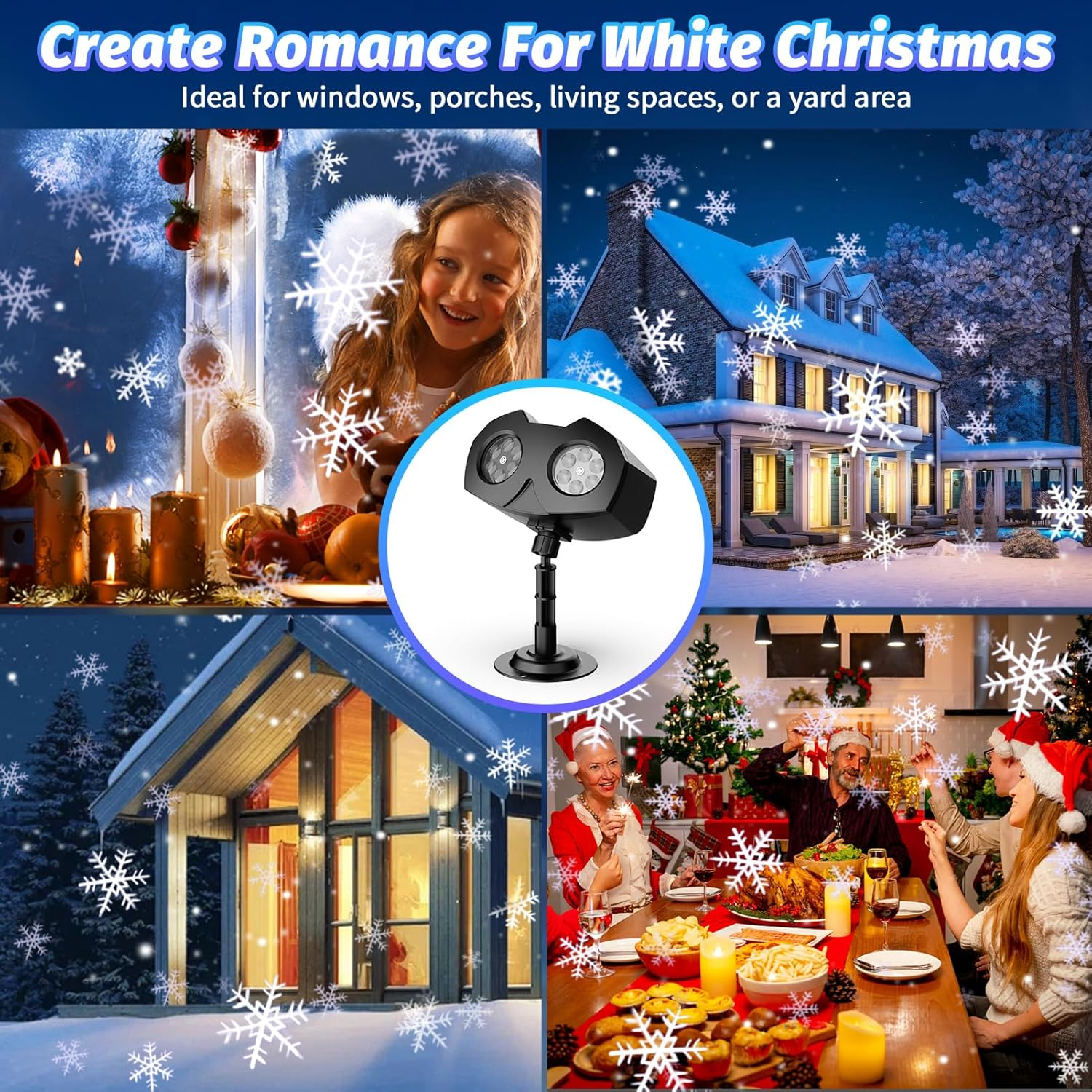Snowflake Projector Lights LED Dual-Head Christmas Snowflake Light Projector HD Outdoor Indoor Festival Lighting Decoration with Remote, Timer, and 16.4Ft Cord for Xmas, New Year, Winter Party - Snowflake Projector Light image number 6