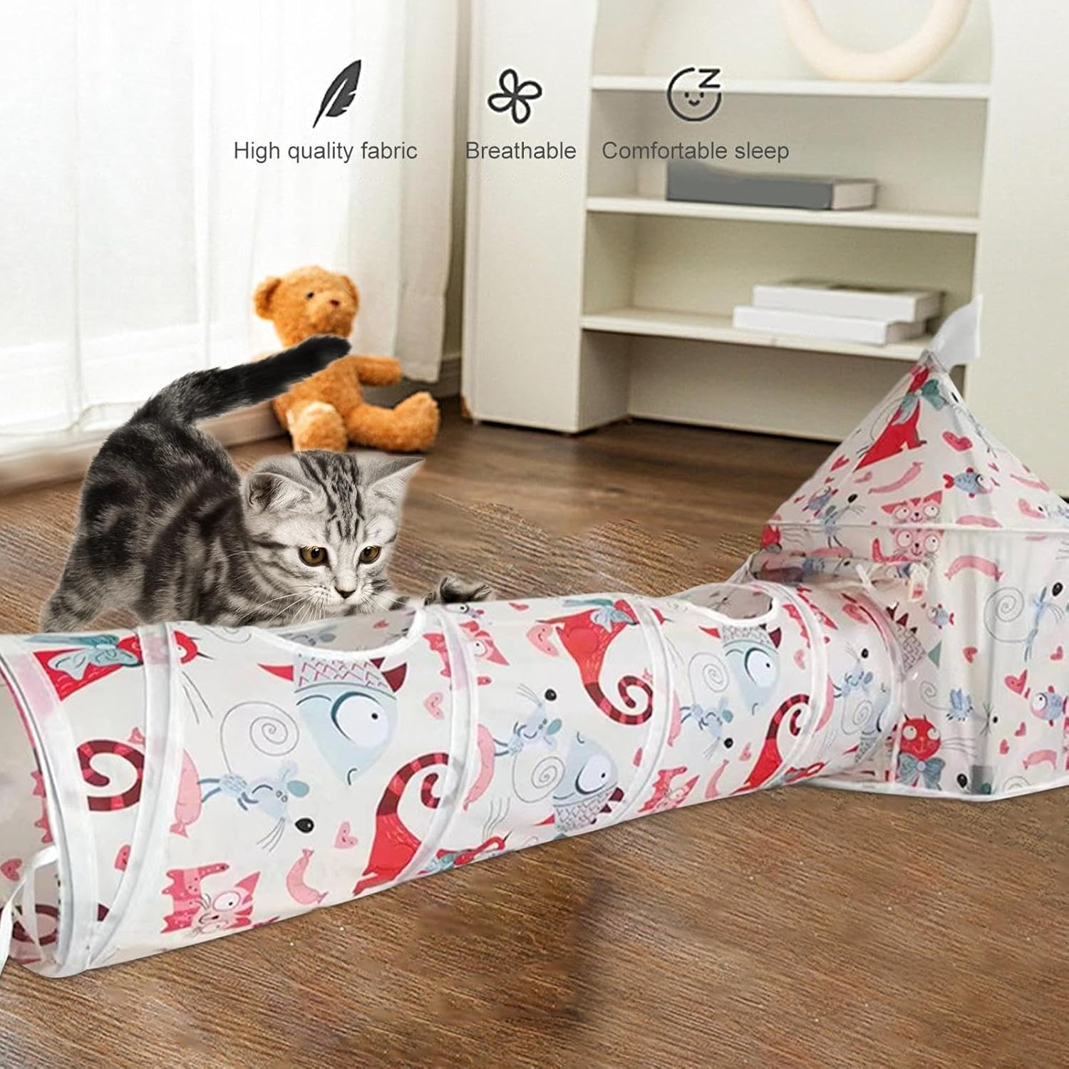 Znutc Pet Cat Tunnel Tube, Folding Puppy Tunnel Tent, Portable Indoor/Outdoor Kennel, Cat Tunnel Tube Tent, Foldable for Easy Storage image number 6