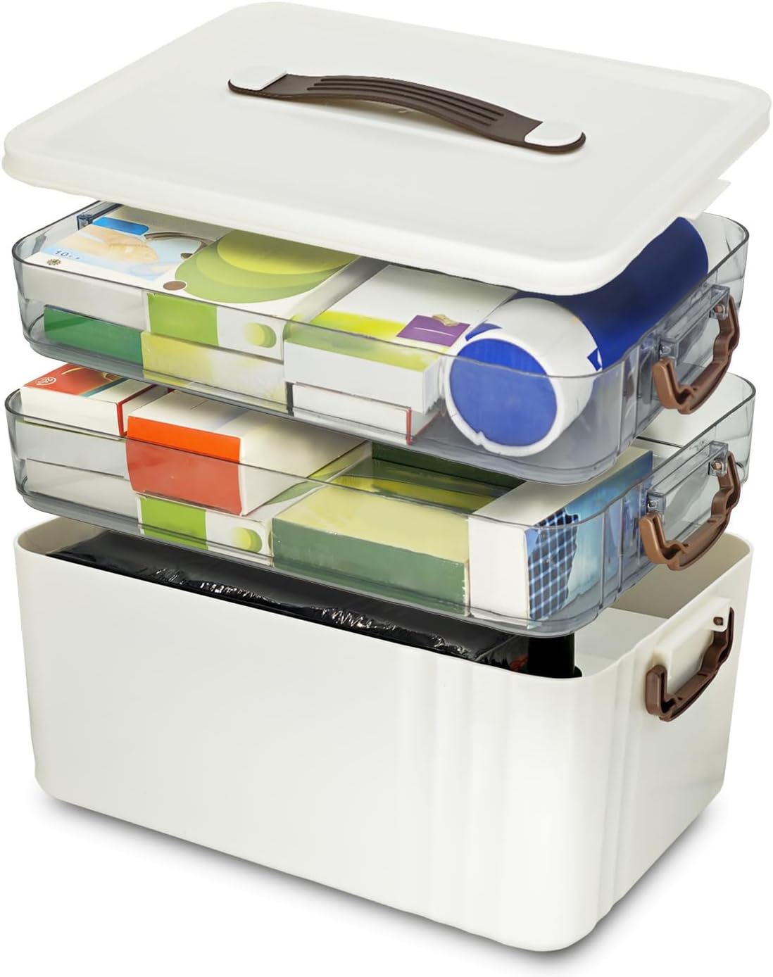 AVITONG 3-Layer Medicine Storage Box, Large Capacity First Aid Organizer with Handle, Moisture-Proof & Dustproof, Multi-Purpose Plastic Storage Container for Medicine, Cosmetics,Household Essentials image number 5